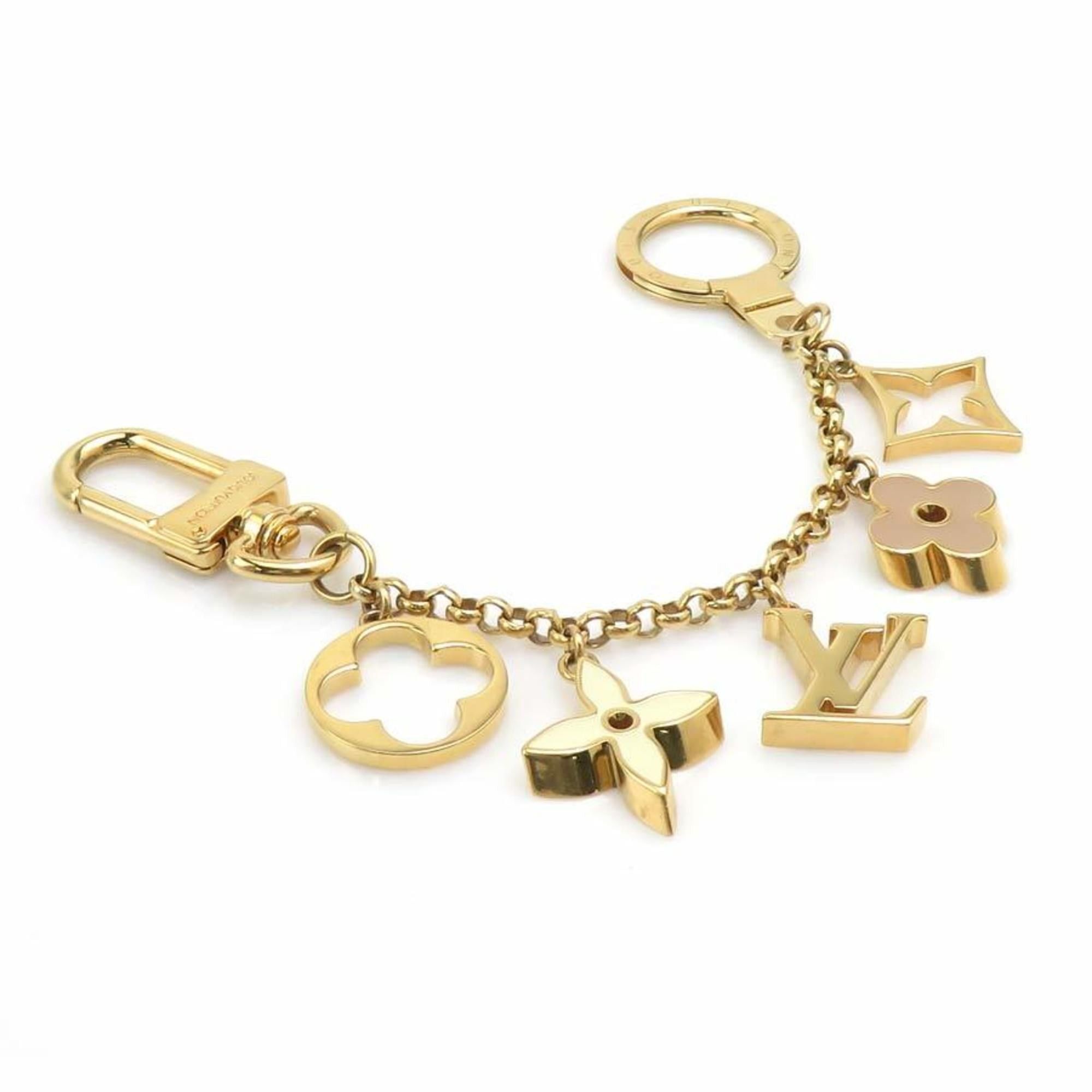Louis Vuitton Louis Vuitton Fleur de Monogram Bag Charm Chain in Metal/Enamel, Gold/Beige/Off-White, Women's, M65111 e61454j Size ONE SIZE - 1 Thumbnail