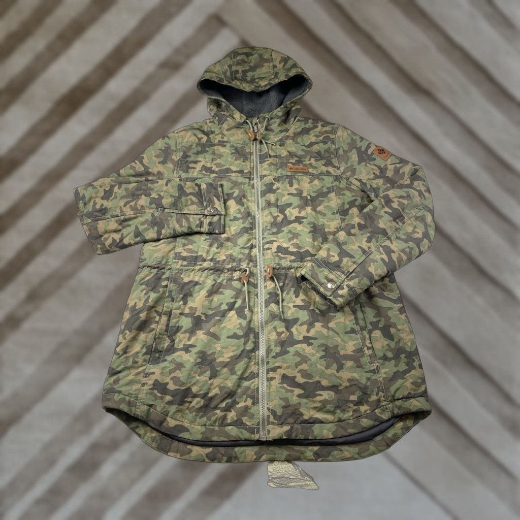 Vintage Columbia Women's Jacket Camouflage Fleece-Lined Utility Full Zip Hooded XL Green Casual Fall Winter] Size XL / US 12-14 / IT 48-50 - 1 Thumbnail