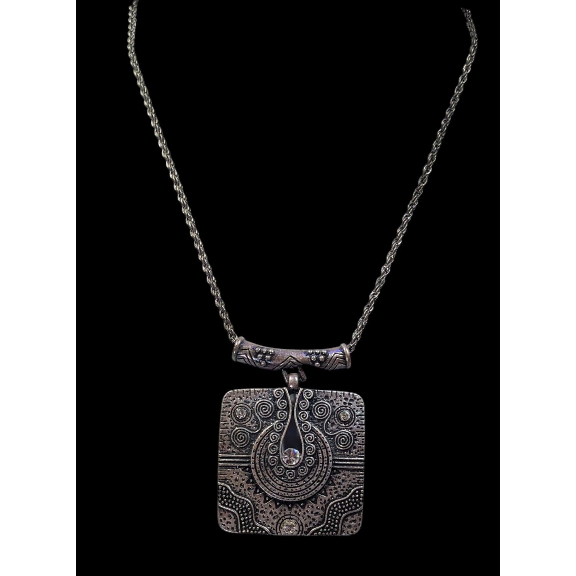 Other Southwestern Style Geometric Silver Tone Engraved Pendant Ne Size ONE SIZE - 2 Thumbnail