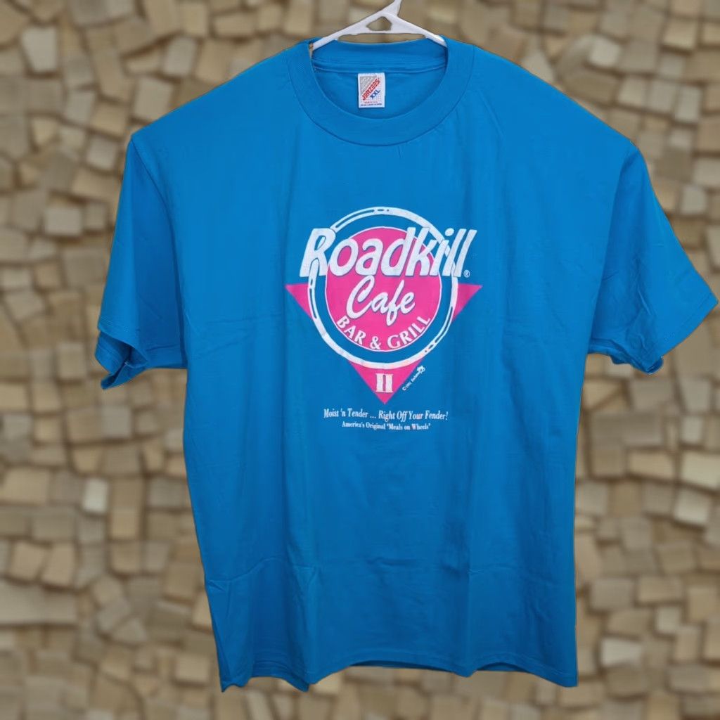 Jerzees VINTAGE Roadkill Cafe T Shirt Glow In The Dark New USA Made 2XL XXL Blue Jerzees Shirt Mens 90s Glow Size US XXL / EU 58 / 5 - 1 Thumbnail