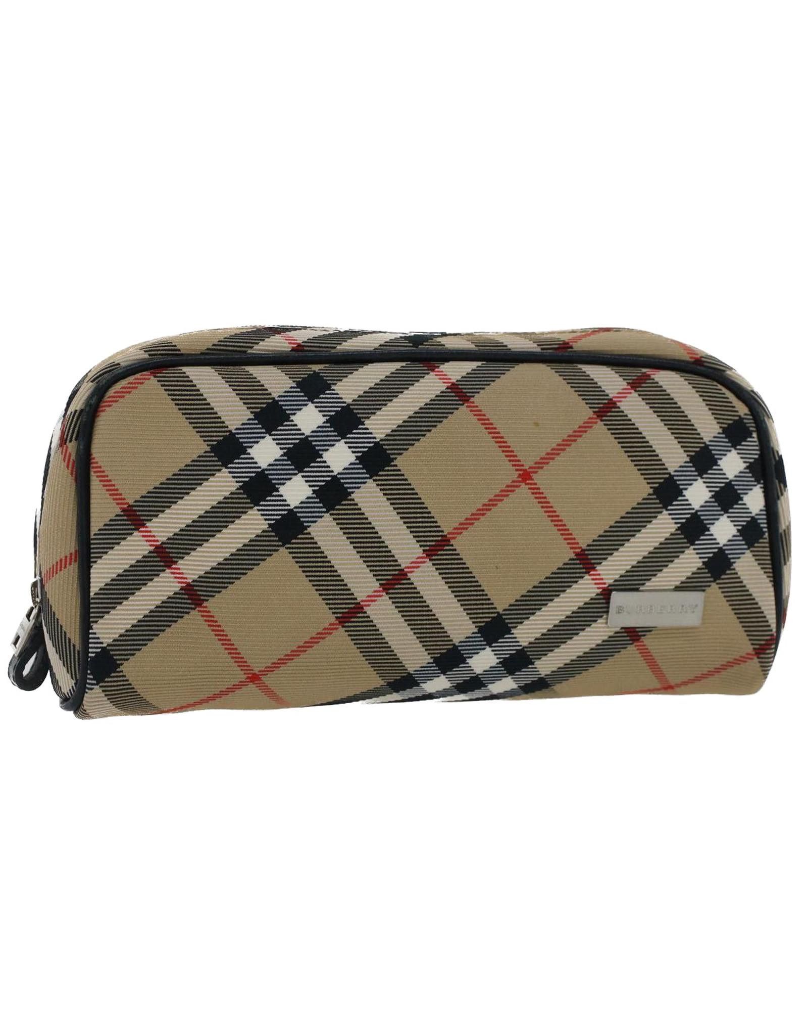 image of Burberry Versatile Beige Canvas Pouch With Iconic Pattern, Women's