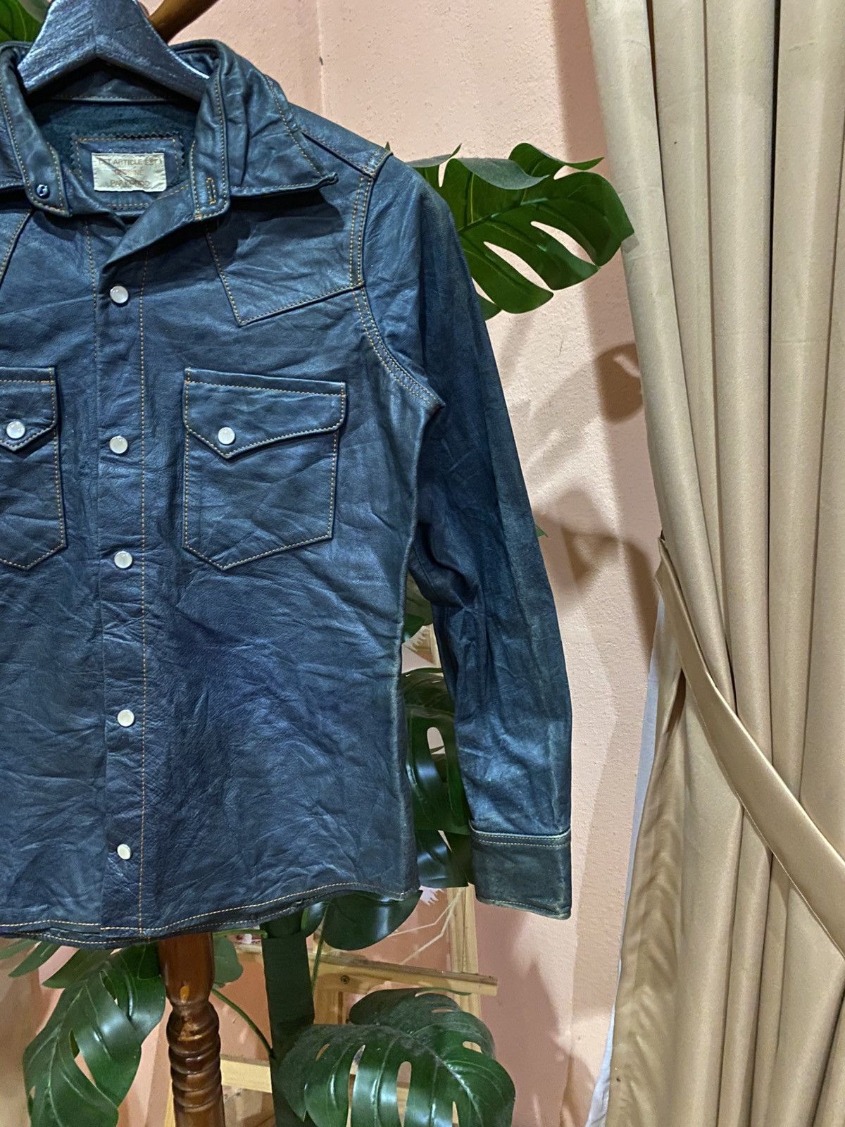 Leather Dessiné par Kondo Western Shirt Jacket Distressed Patina Size XS / US 0-2 / IT 36-38 - 4 Thumbnail
