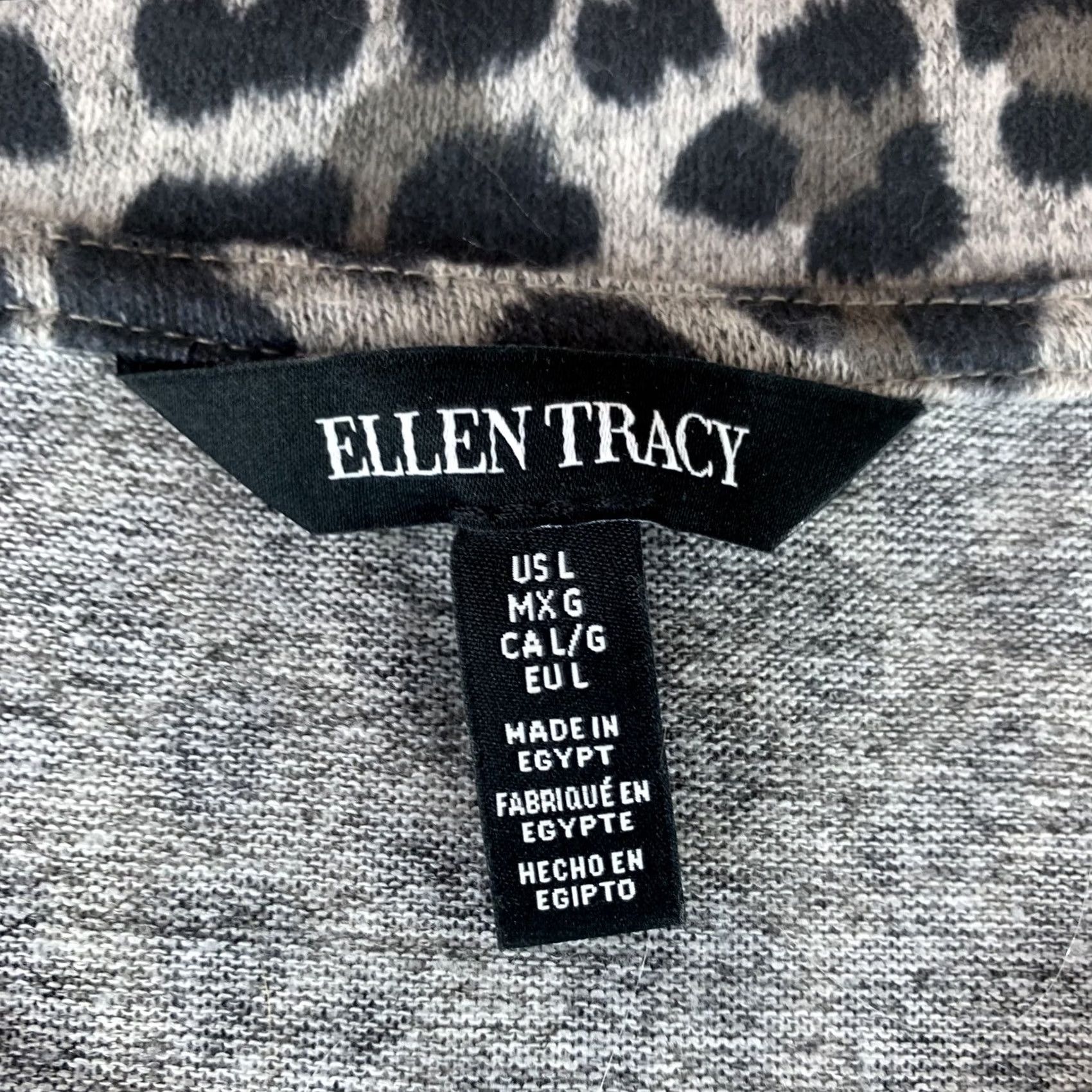 Ellen Tracy ELLEN TRACY Sweater WOMENS LARGE Gray CHEETAH PRINT V-NECK Long Sleeve POLY Size L / US 10 / IT 46 - 2 Thumbnail
