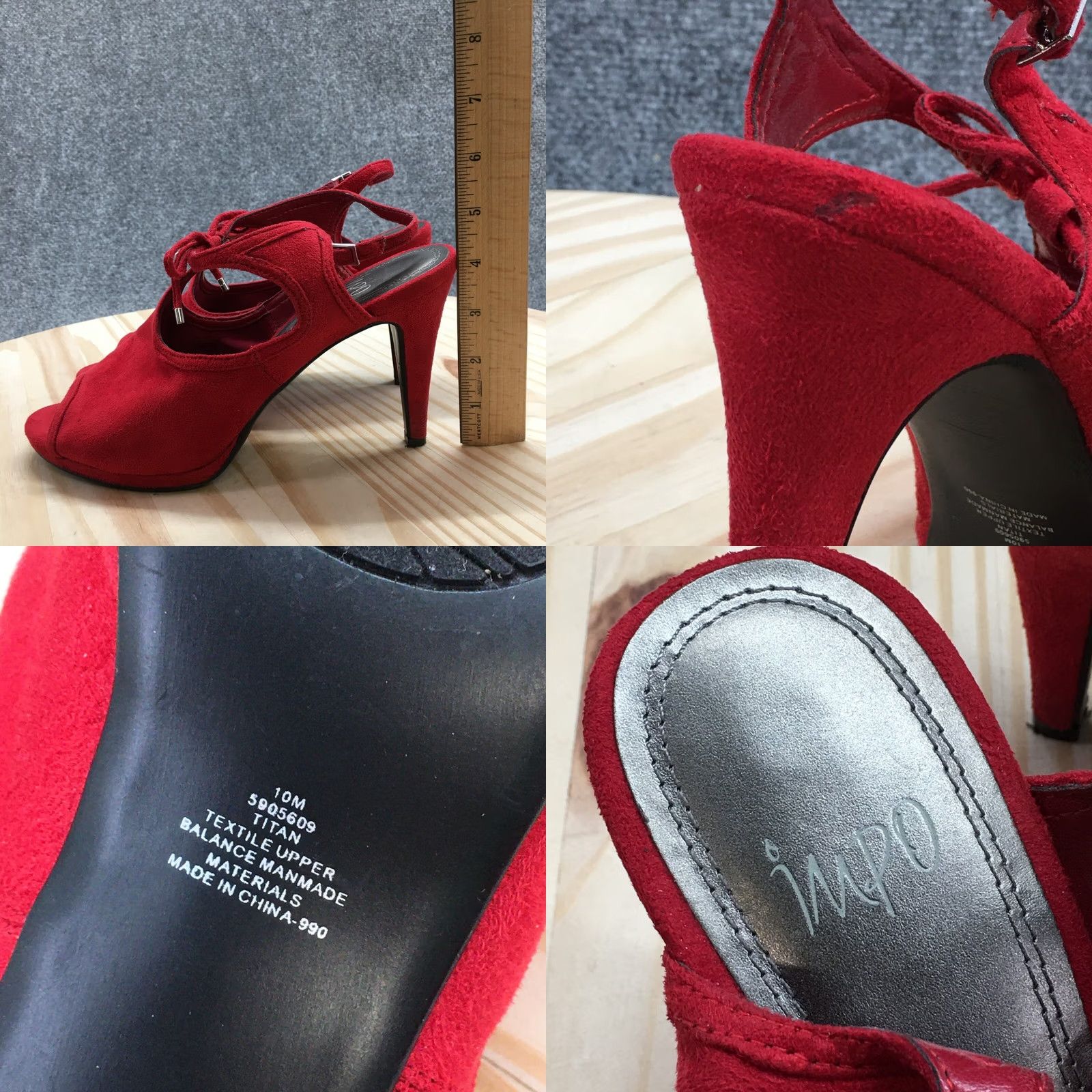 Vintage Impo Sandals Womens 10 M Titan Ankle Straps Pumps Red Suede Heels Casual Size US 10 / IT 40 - 9 Thumbnail