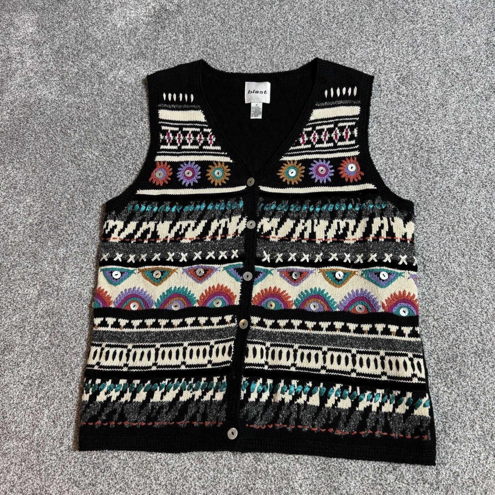 Other Vintage 90s Sweater Vest Womens M Boho Tribal Embroidered Size M / US 6-8 / IT 42-44 - 1 Thumbnail