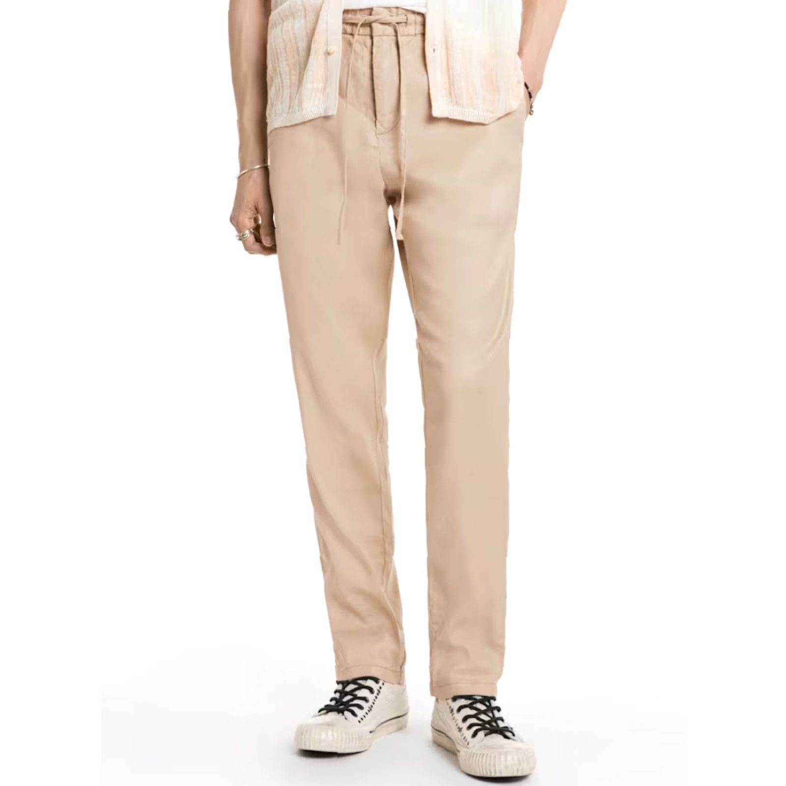 John Varvatos John Varvatos Campos Pants Men 33x32 Khaki Linen Blend Relaxed Fit NWT Beige Solid 90s USA Mens Size US 33 - 2 Thumbnail