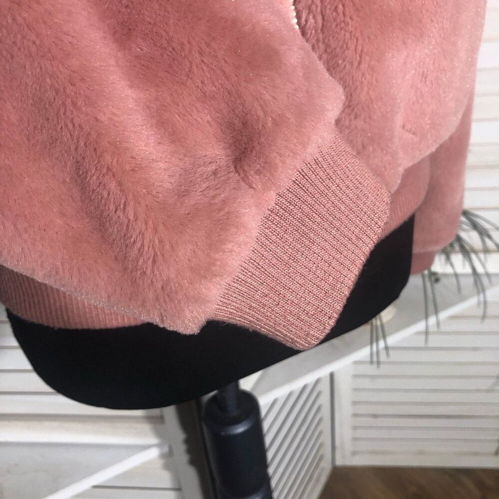 Forever 21 Bomber Jacket Faux Fur Zip Front Ribbed Side Pockets Pink L Size L / US 10 / IT 46 - 6 Thumbnail