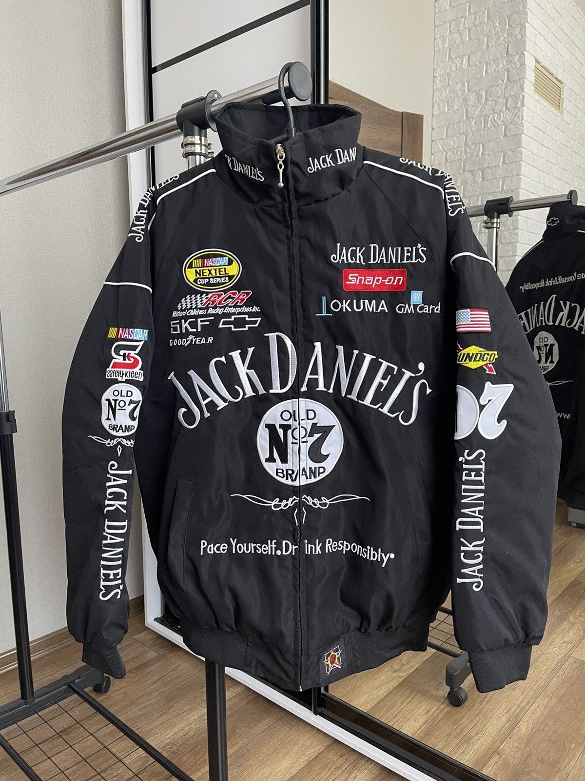 image of Jack Daniels Vintage Racing Bomber Jacket 90's Chevrolet in Black, Men's (Size Medium)