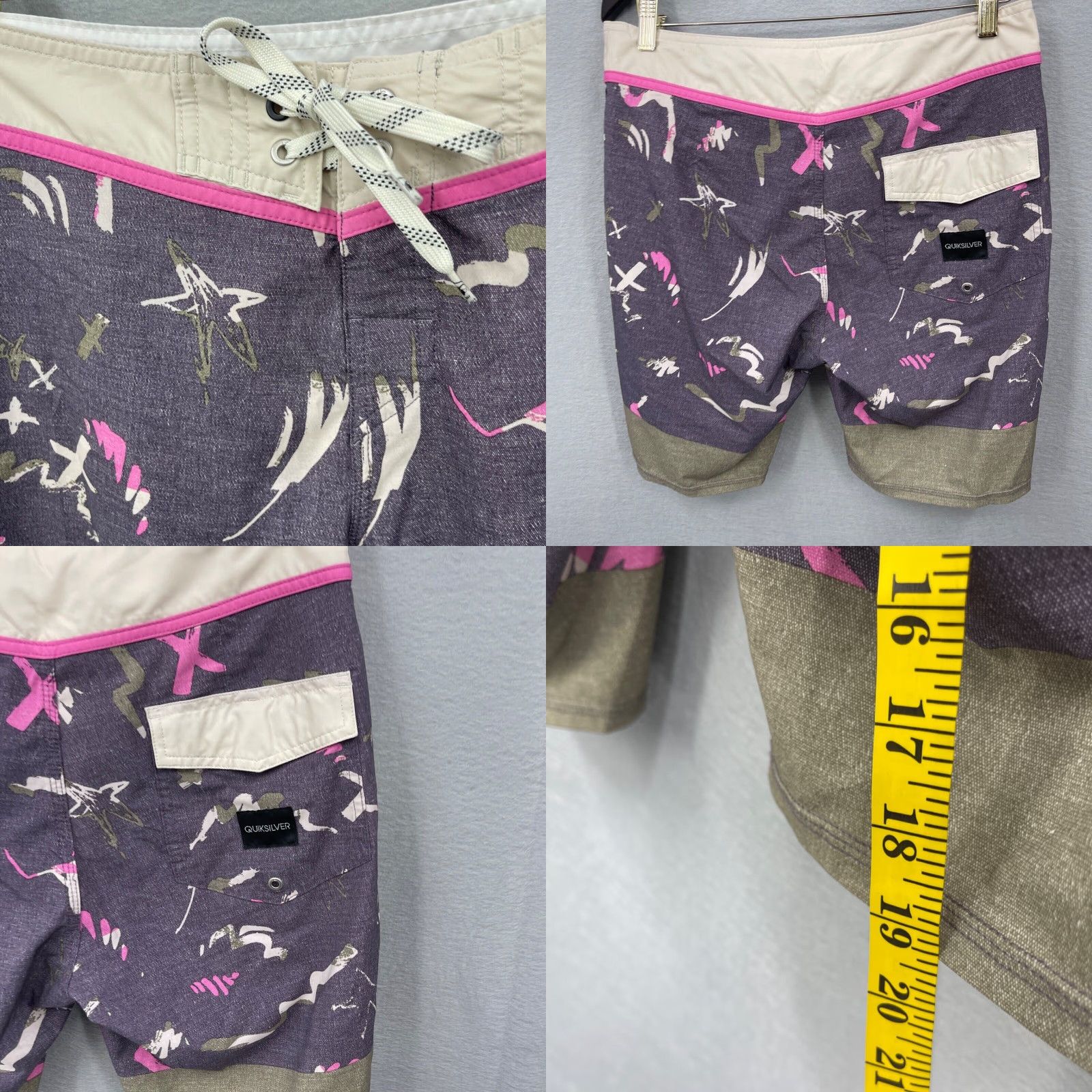 Quiksilver Quicksilver Board Shorts Mens Small Dry Flight Swim Trunks Unlined Preppy Surf Gray Polyester Blended Fabric with Drawstring Pockets Mens Size US 29 - 8 Thumbnail