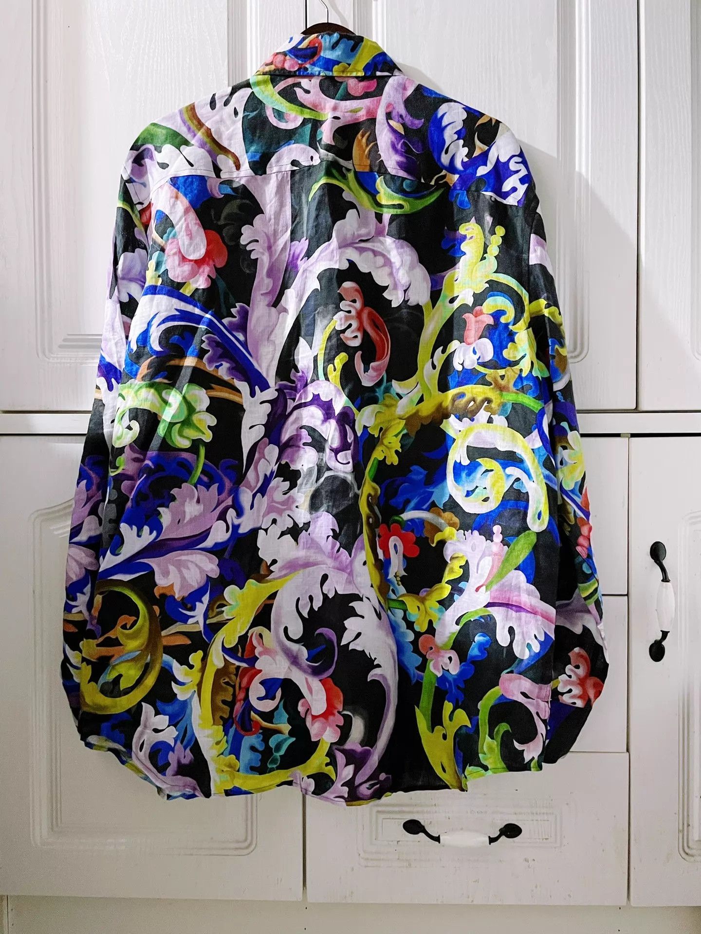 Versace Versace Runway Baroque Print Linen Long Sleeve Shirt XL Size US L / EU 52-54 / 3 - 2 Thumbnail