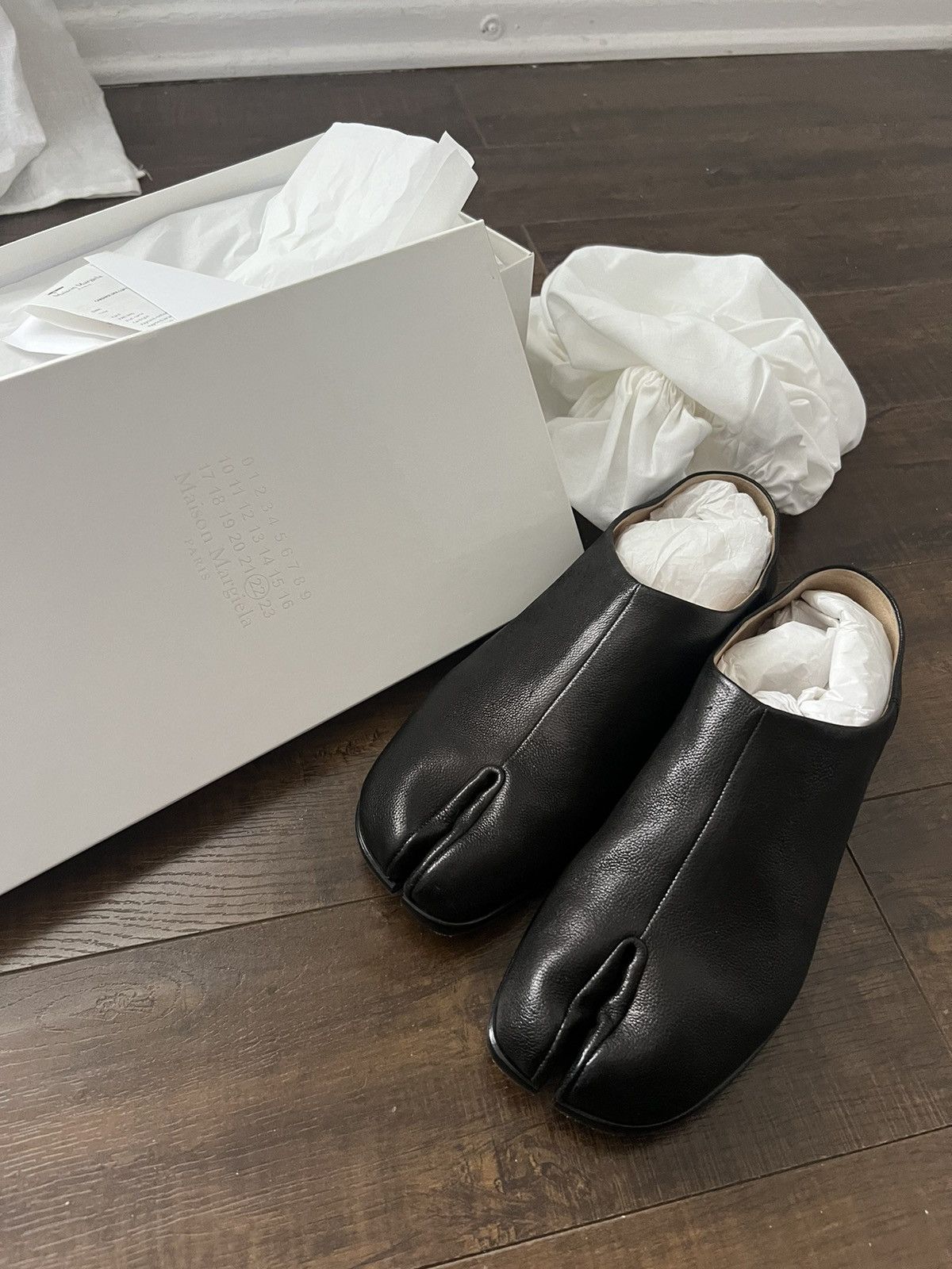 Pre-owned Maison Margiela Tabi Leather Shoes/mules Shoes In Black