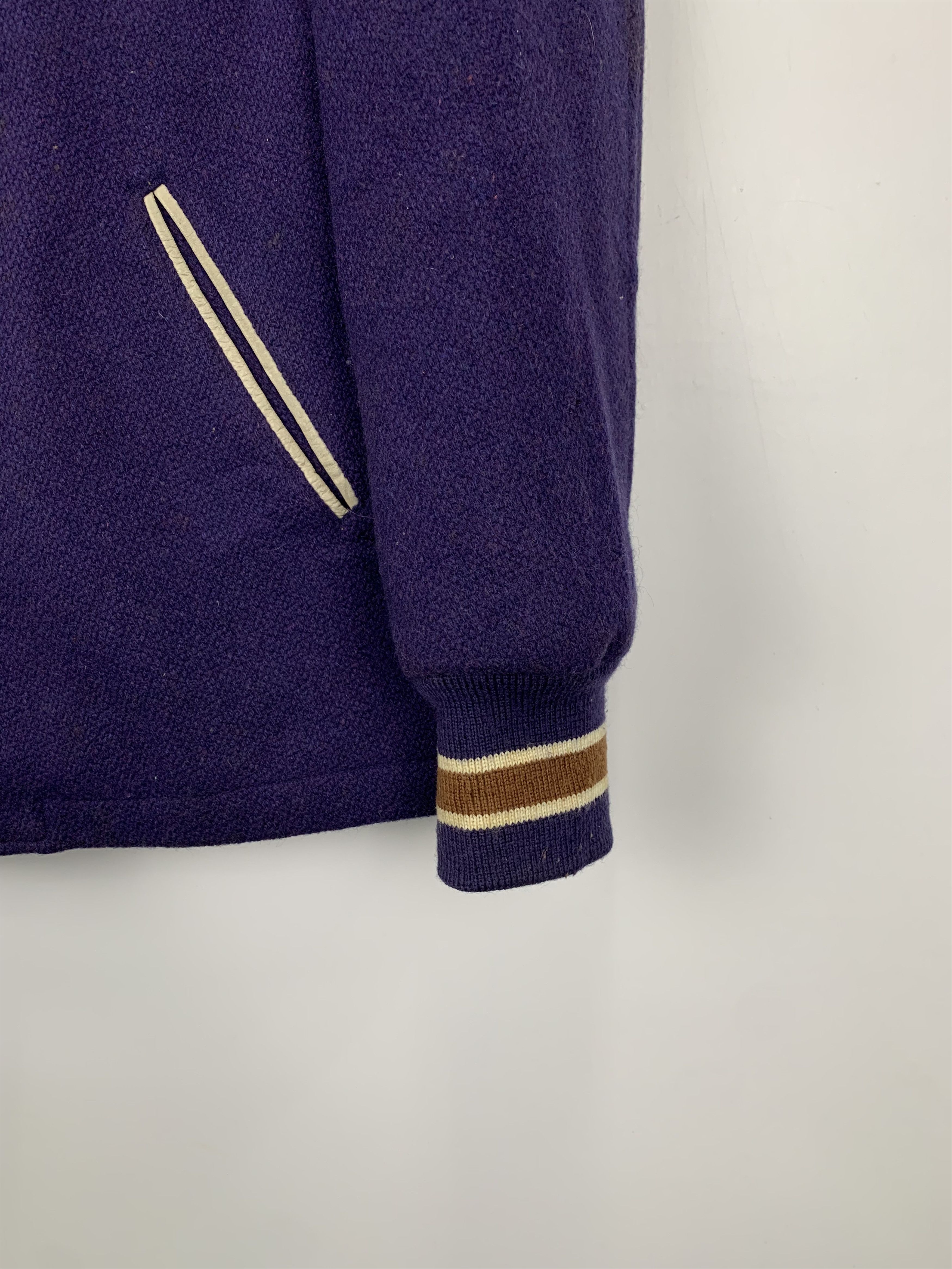 Vintage Vintage 80s Wool Leather Varsity Jacket Purple V0452 Size US M / EU 48-50 / 2 - 7 Thumbnail