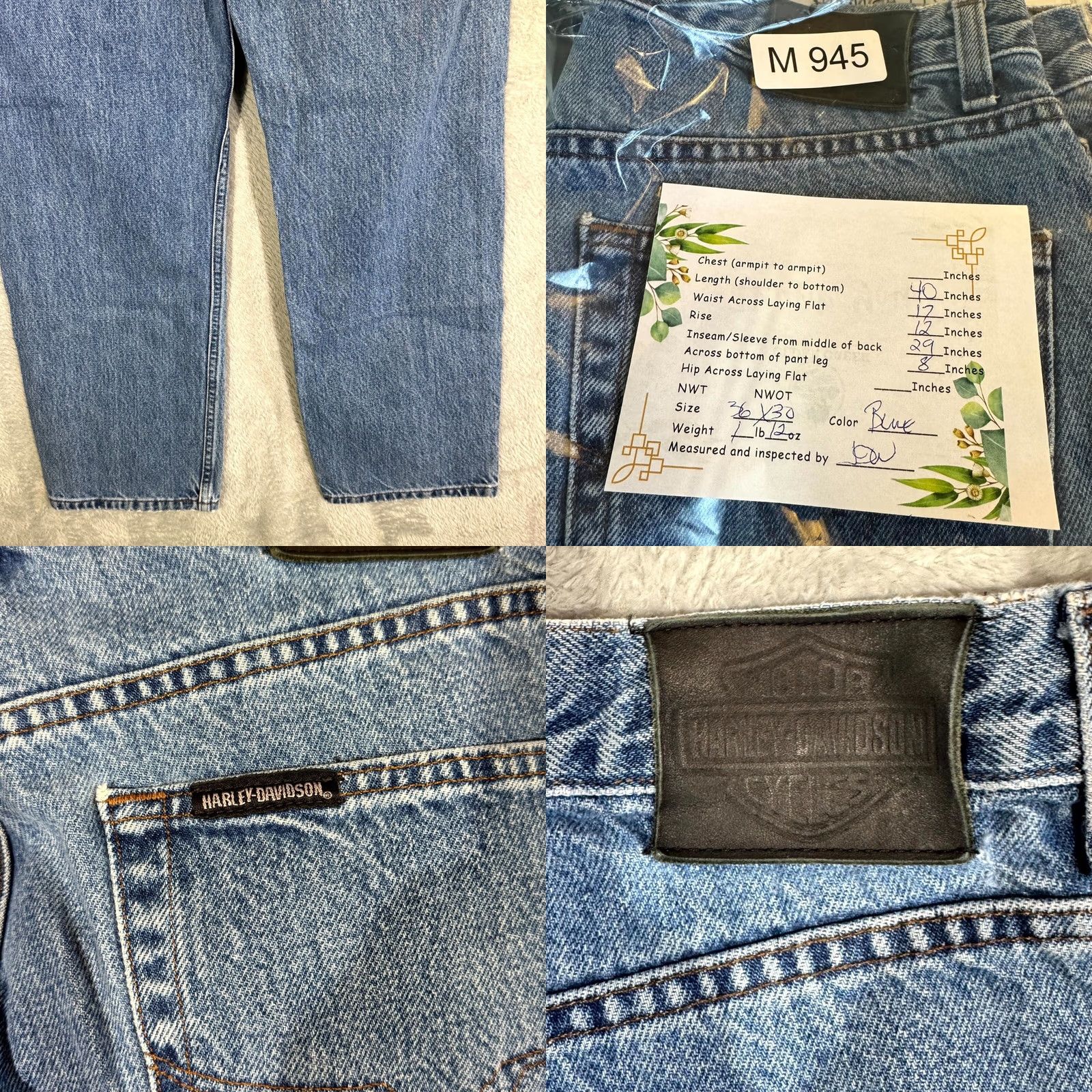 Harley Davidson Harley-Davidson Jeans Men’s 36 x 30 Blue Stone Wash Denim Mid-Rise Straight Jeans Men’s Regular Stone Wash Blue 36x30 Size US 36 / EU 52 - 8 Thumbnail