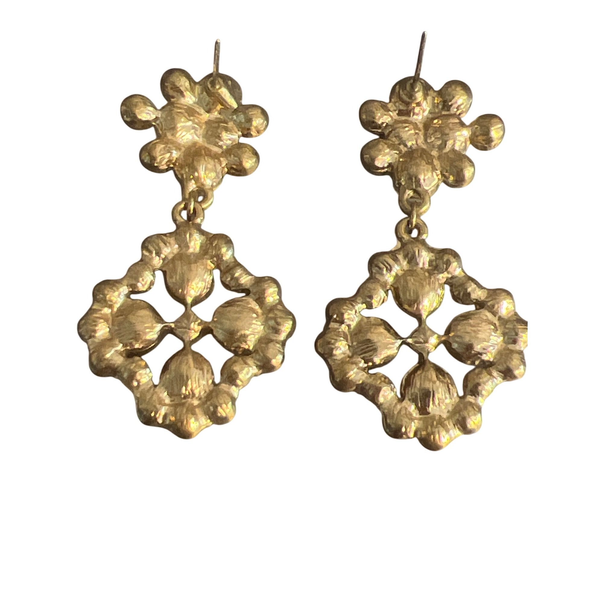 Other Vintage Gold Tone Cluster Earrings Clear Opaque Rhinestones Size ONE SIZE - 3 Thumbnail