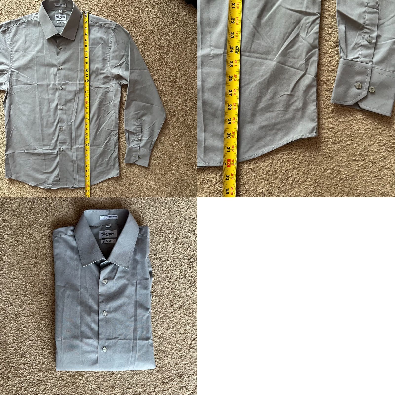 Vintage Berlioni Italy Shirt Mens XL Slim Fit Button Up Spread Collar Grey Size US XL / EU 56 / 4 - 8 Thumbnail