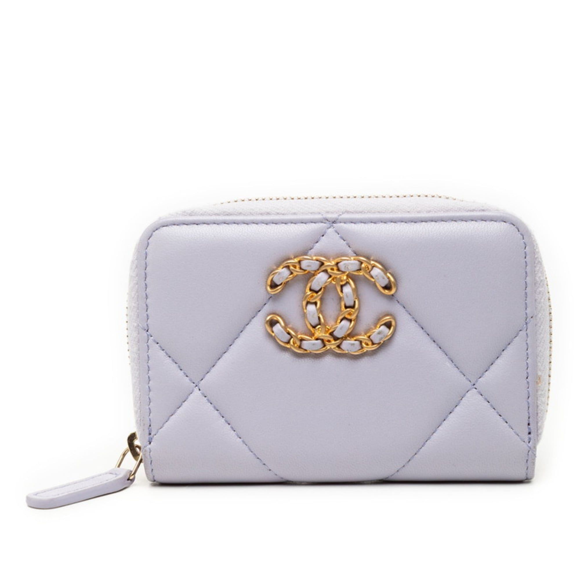 Chanel Chanel Coco Mark Matelasse 19 Business Card Case/Card Case/Pass Case Round Zipper Purple Lambskin Women's CHANEL Size ONE SIZE - 1 Thumbnail