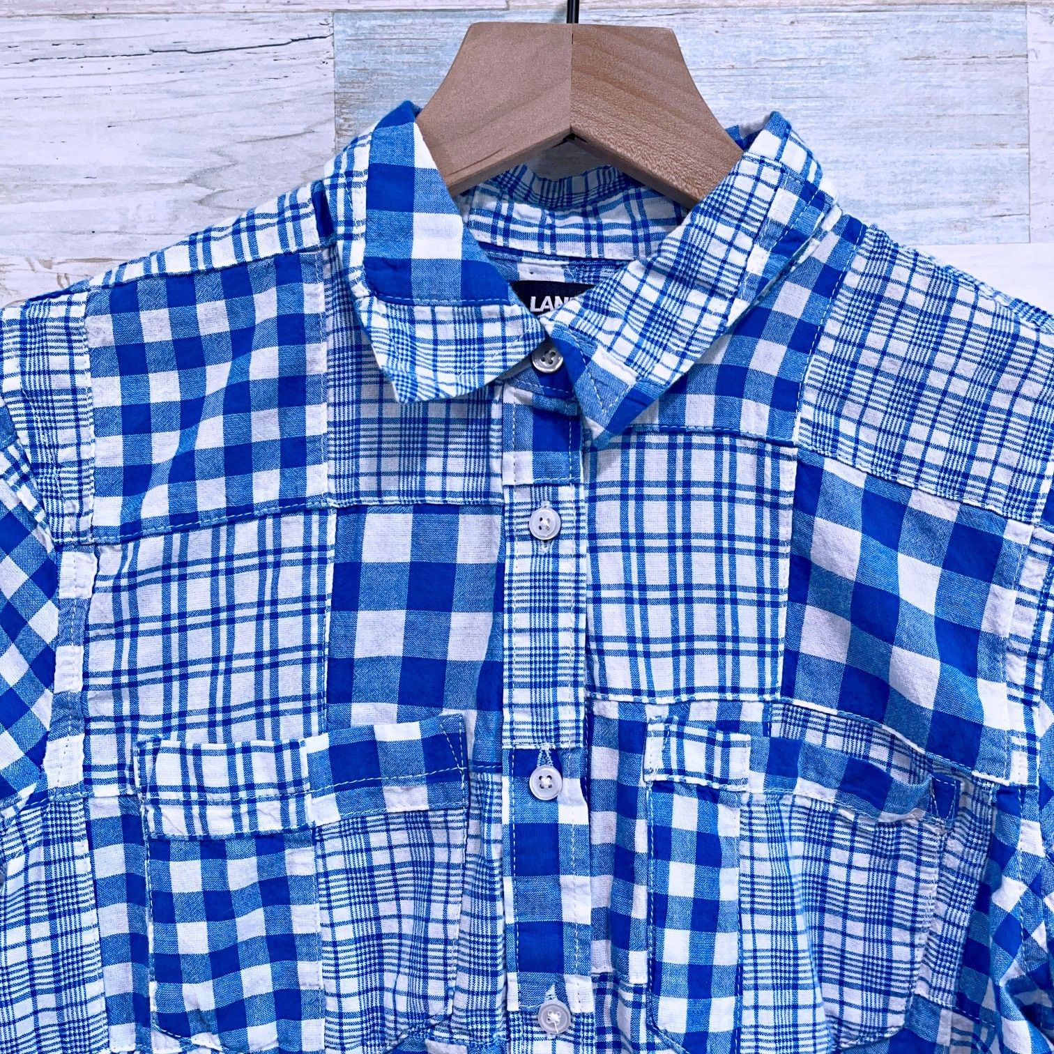 Lands' End Lands End Patchwork Plaid Button Up Shirt Blue Womens XS Size XS / US 0-2 / IT 36-38 - 2 Thumbnail