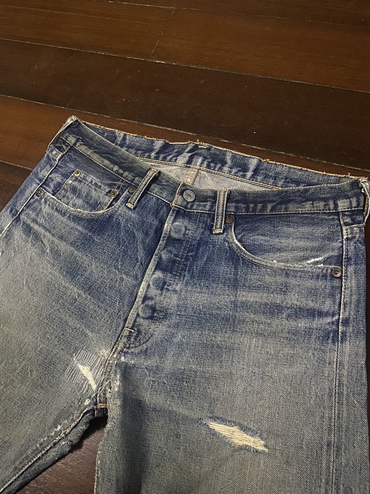Denime Vintage 90s DENIME Orizzonti mud wash distressed rework Size US 35 - 11 Thumbnail