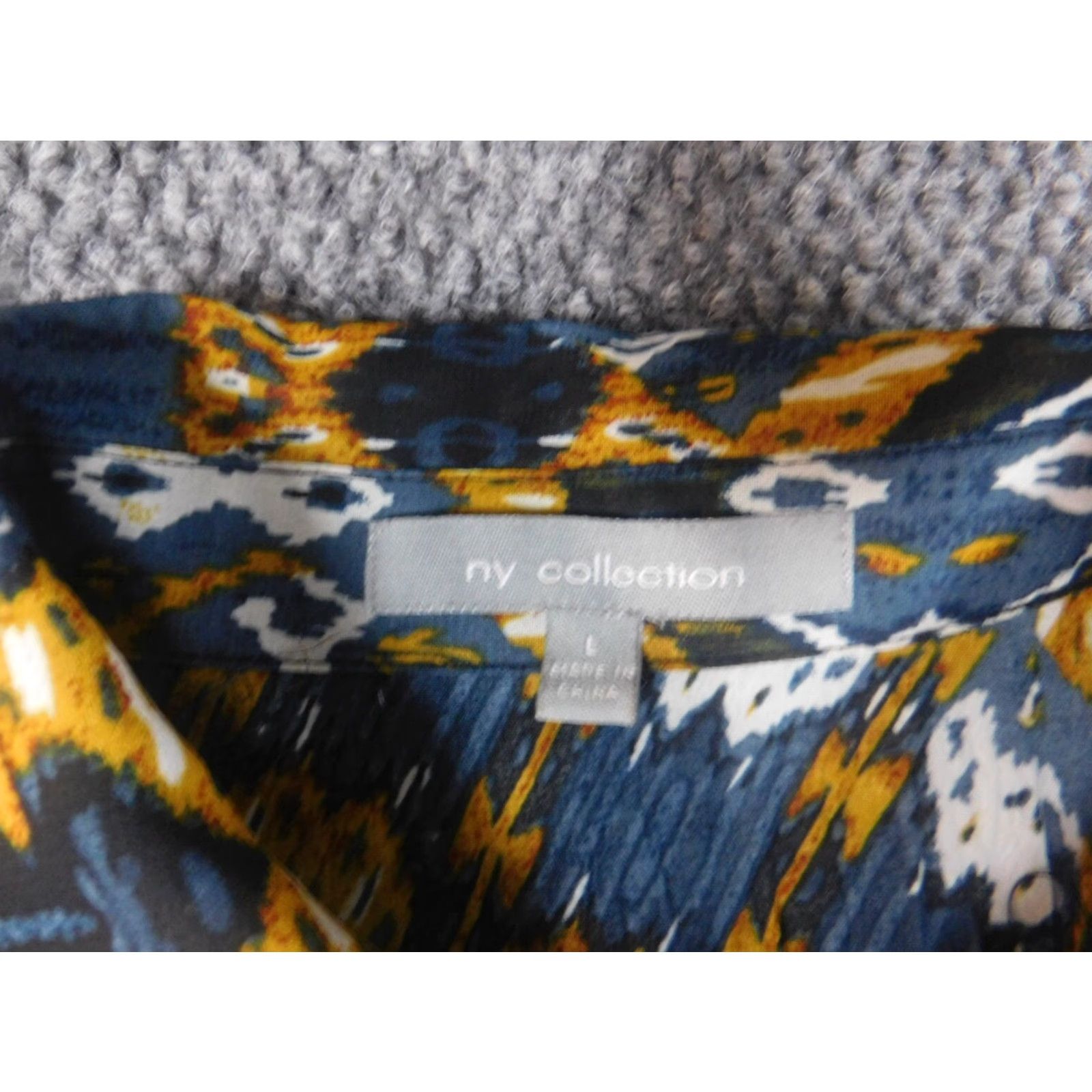 Vintage NY Collection Blouse Womens Large Blue Shirt Short Sleeve Collared Pullover Regular Cotton Rayon Stretch Casual Basic Size L / US 10 / IT 46 - 6 Thumbnail