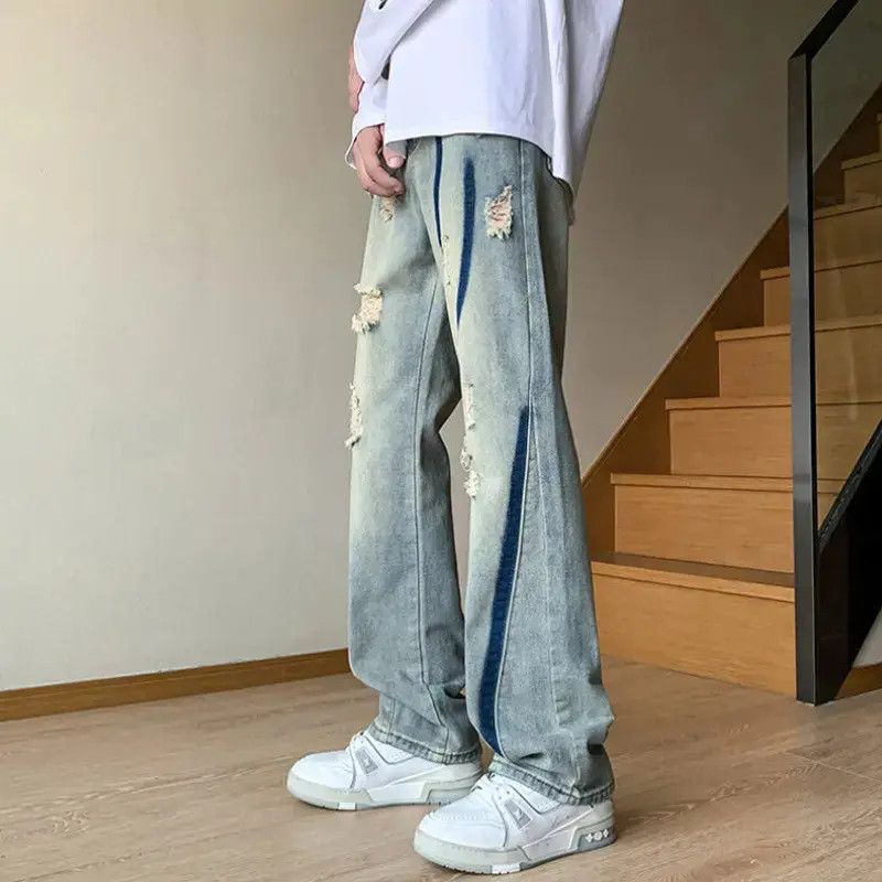 Japanese Brand Retro loose wide leg ripped jeans Size US 32 / EU 48 - 6 Thumbnail
