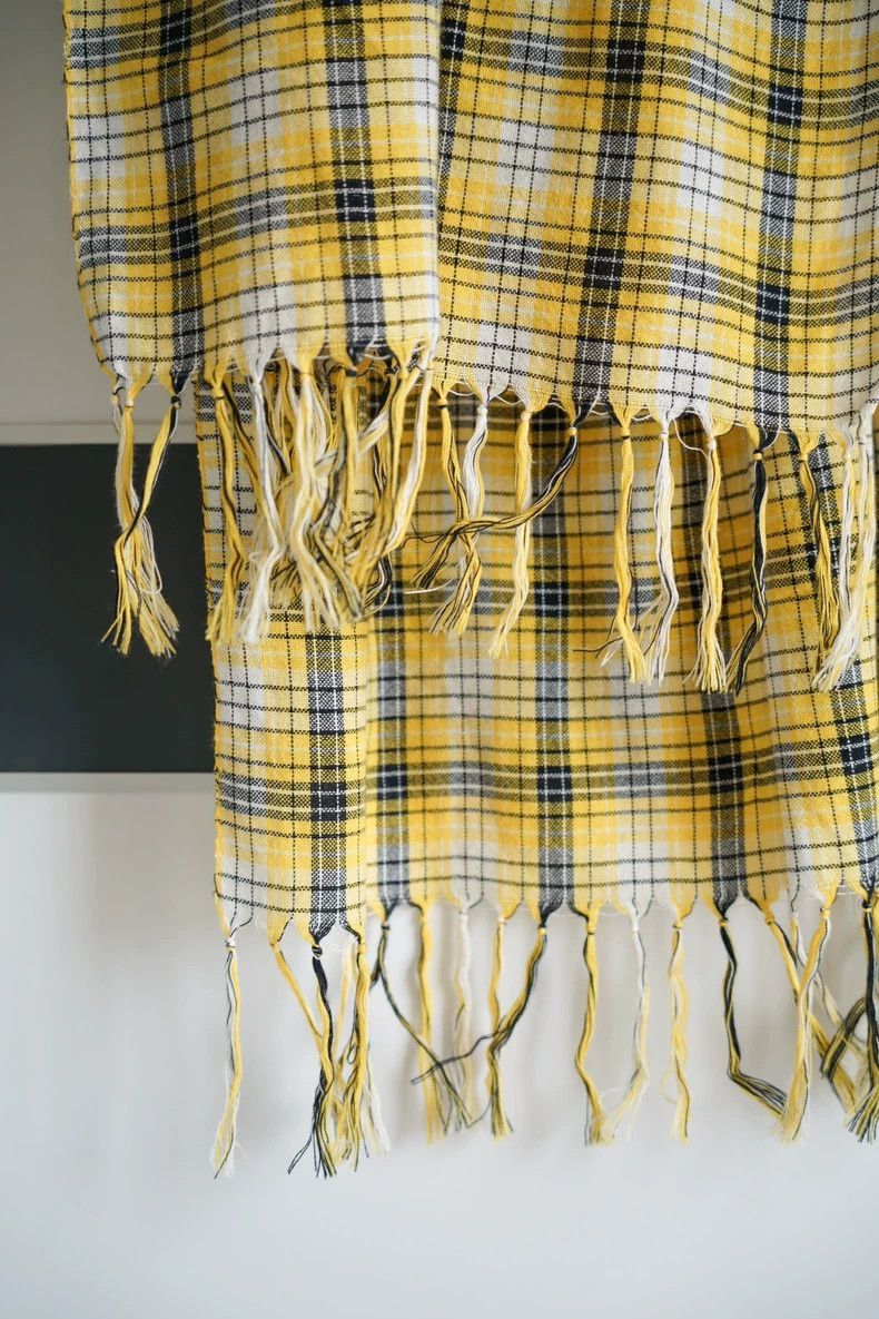 Yohji Yamamoto Yohji Yamamoto Yellow Plaid Scarf with Fringe Design Size ONE SIZE - 2 Thumbnail