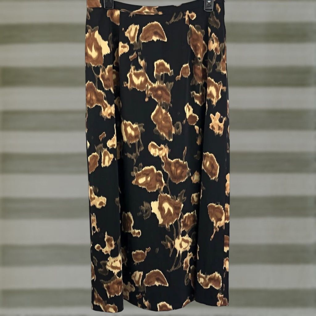 Vintage Vintage Kathie Lee Skirt Geometric Maxi 30” Elastic Waist Black Brown A-Line Long 12 Women Boho Grunge Retro Modern 90s Style Size 34" / US 12 / IT 48 - 1 Thumbnail