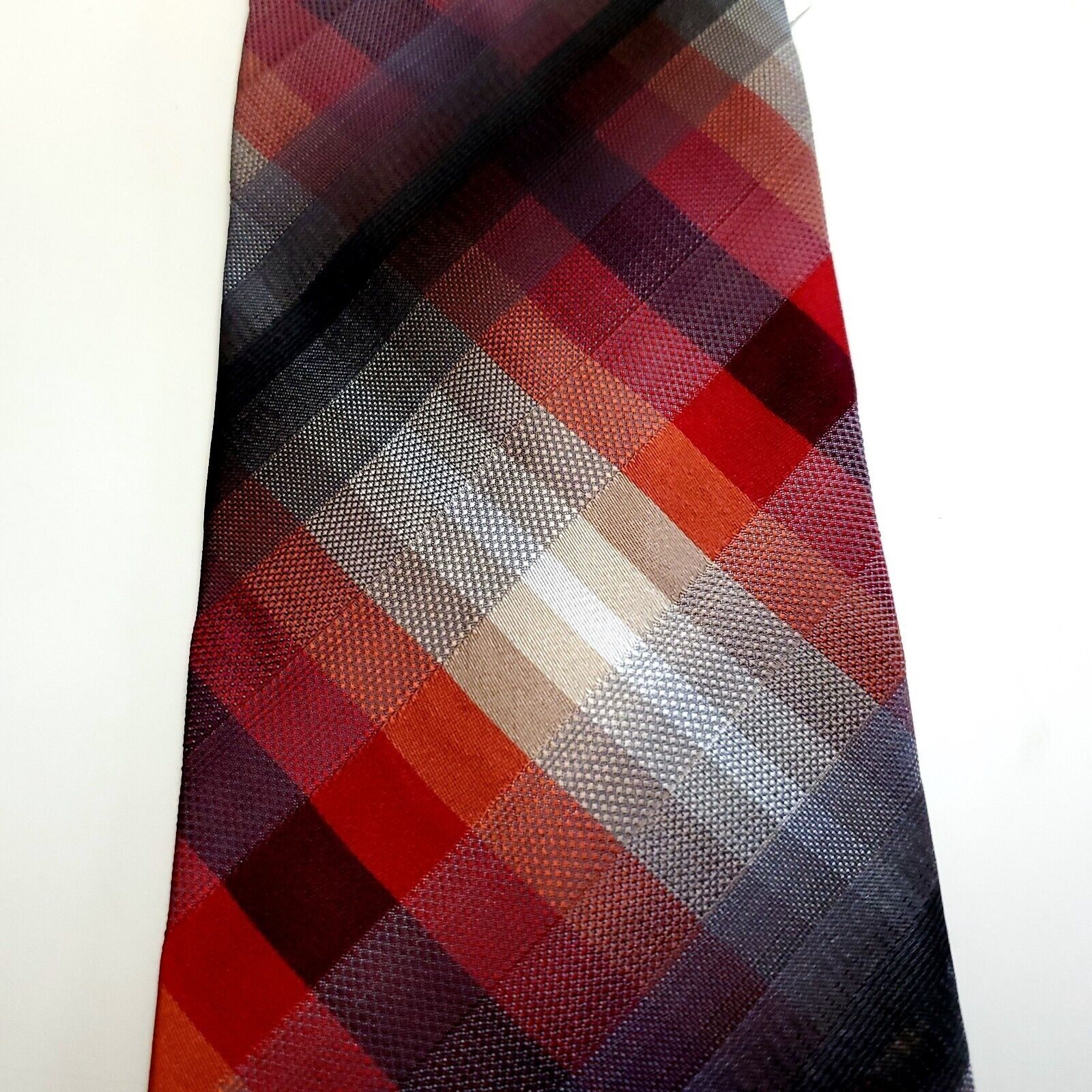 Van Heusen NEW Van Heusen Red Gray Gradient Plaid Woven Silk Tie Size ONE SIZE - 4 Thumbnail