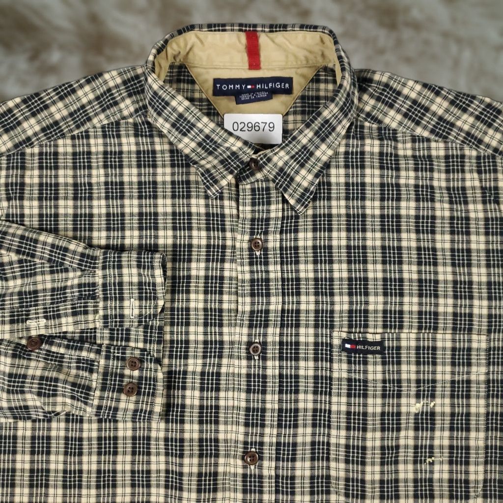 Tommy Hilfiger Tommy Hilfiger Shirt Mens XL Beige Plaid Button-Up Long Sleeve Casual/Workwear Shirt - Button-Down Collar, Cotton, Regular Fit, Classic/Preppy, Men Size US XL / EU 56 / 4 - 1 Thumbnail