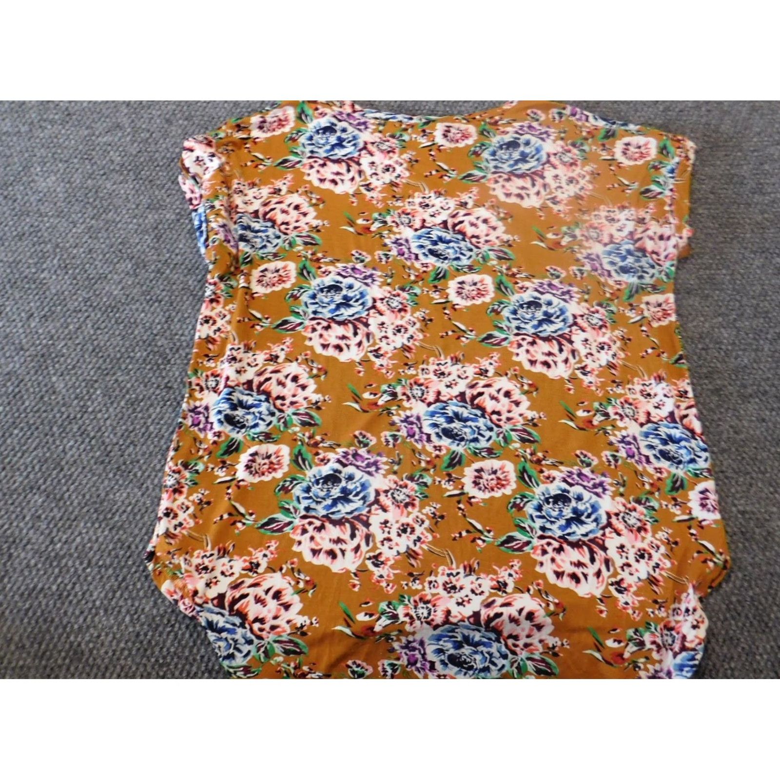 Vintage Lildy Womens Blouse L Orange Floral Stretch Top Crew Neck Short Sleeve Pullover Casual Regular Polyester Rayon Button-Up Vintage No Size L / US 10 / IT 46 - 7 Thumbnail