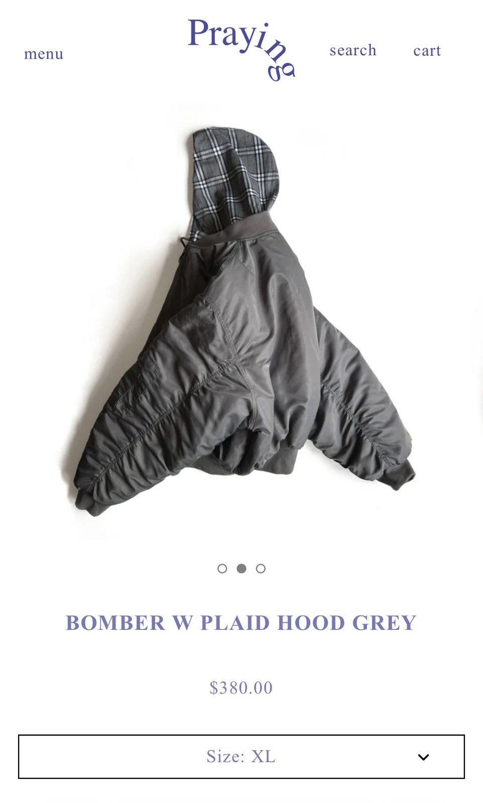 Praying BOMBER W PLAID HOOD GREY Size US XL / EU 56 / 4 - 2 Thumbnail