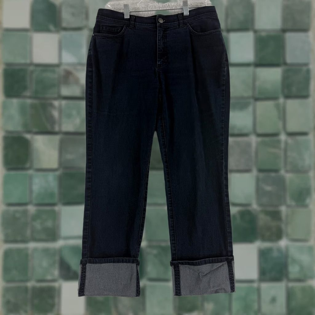 Denime Lafayette 148 New York Jeans Womens Size 8 Blue Denim Cropped Mid-Rise Wide Cuff Casual Regular Inseam 23.5" Pants/Jeans Womens Size 30" / US 8 / IT 44 - 1 Thumbnail
