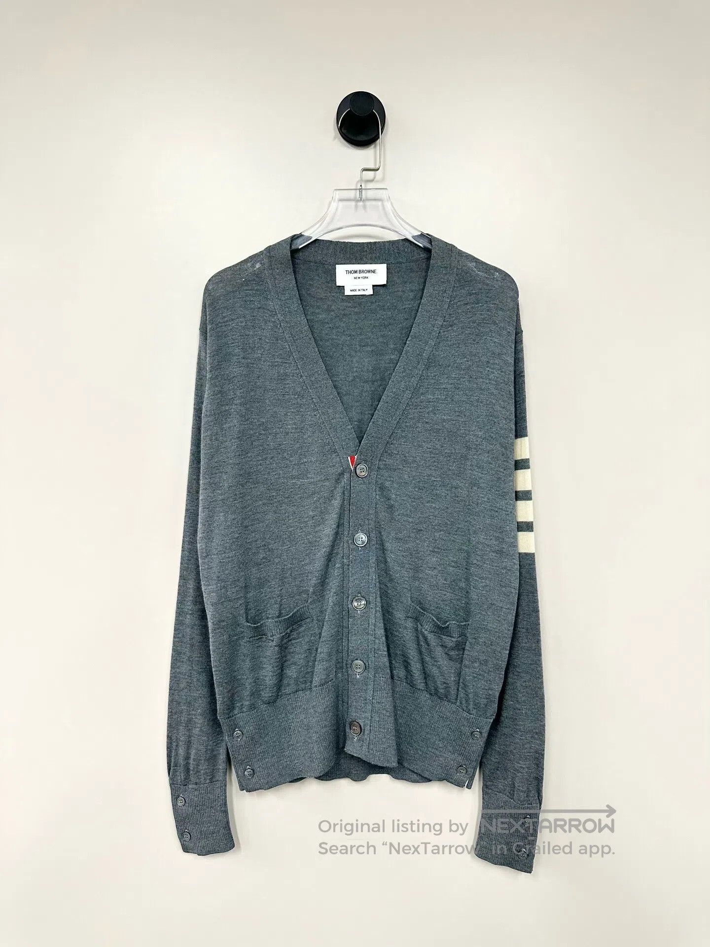 Thom Browne Thom Browne Grey Classic Four-stripe Knit Cardigan| Size US S / EU 44-46 / 1 - 1 Thumbnail