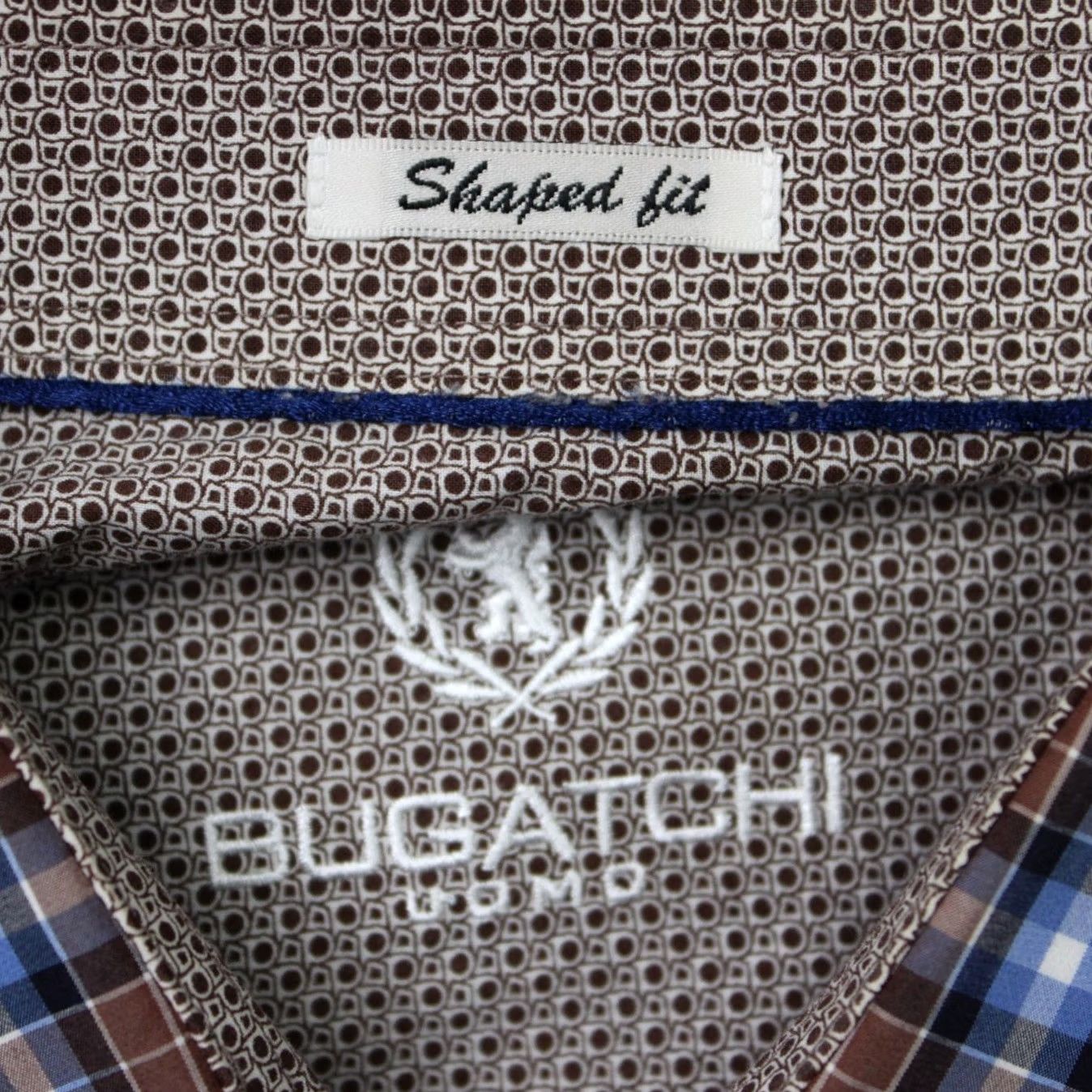 BUGATCHI Bugatchi Uomo Shirt Men Large Brown/Blue Shaped Fit Button-Up Long Sleeve Cotton Plaid Collar Spread Size US L / EU 52-54 / 3 - 6 Thumbnail