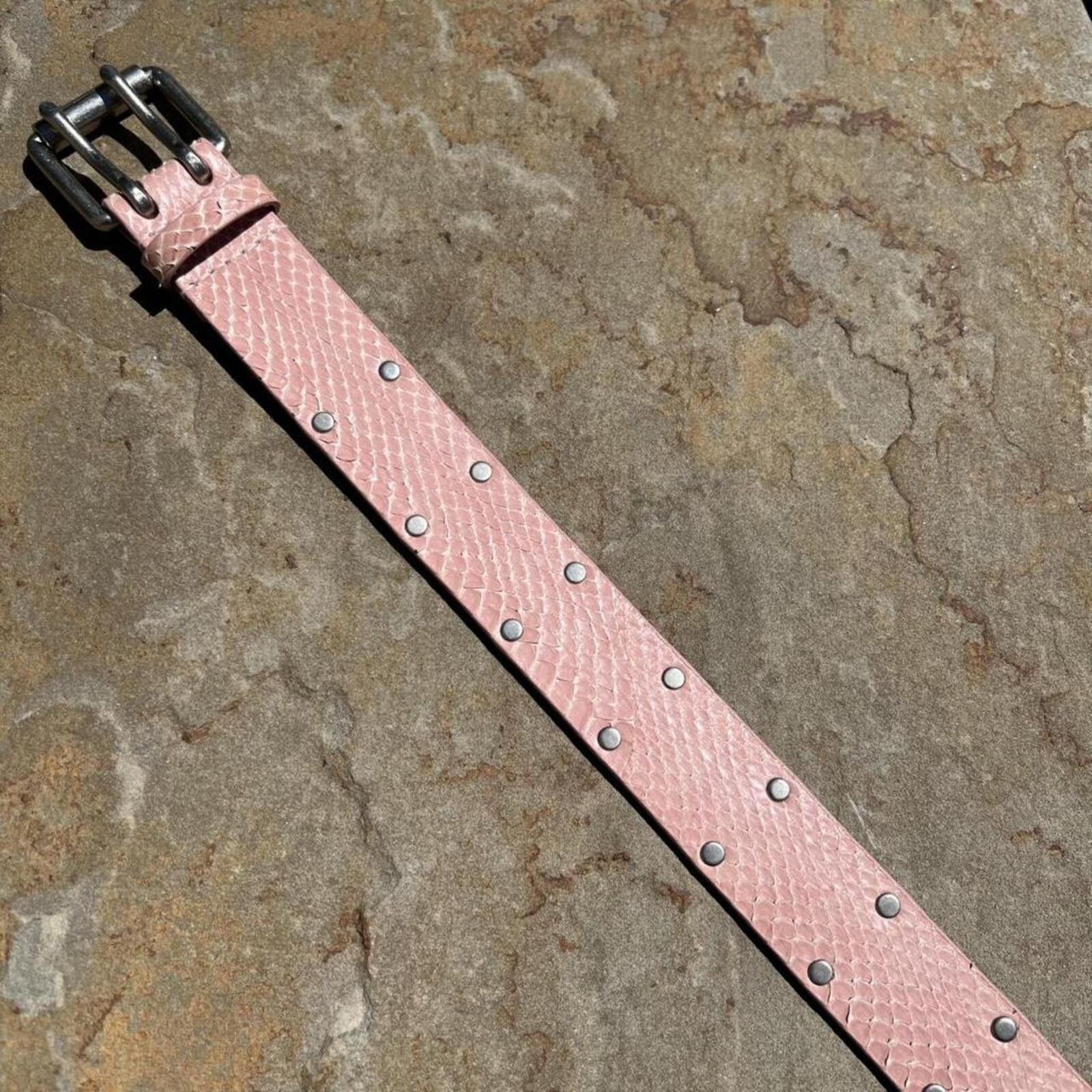 Other Y2K Neo-Vintage Pink Snake Riveted Leather Double Prong Belt Size ONE SIZE - 2 Thumbnail