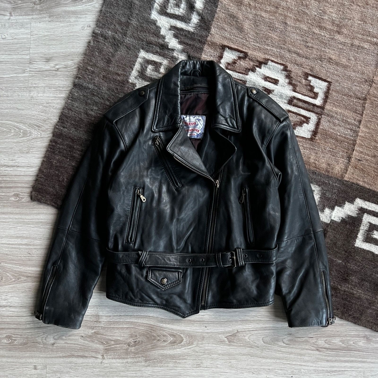 Leather Vintage Hurricane Hawkins Leather Biker Moto Jacket 9732AC Size US L / EU 52-54 / 3 - 1 Thumbnail