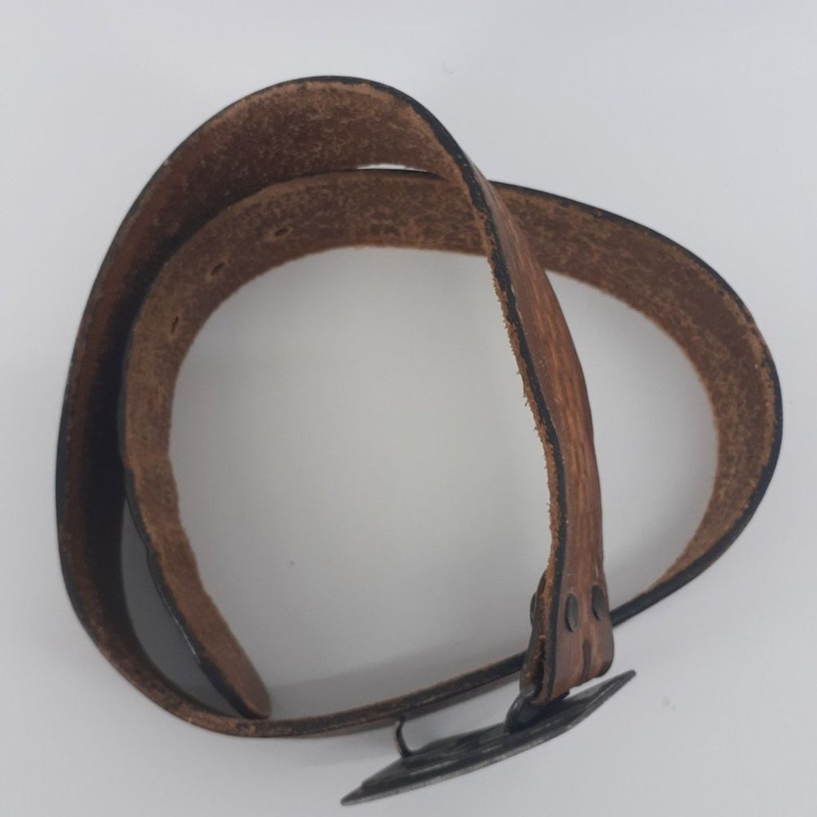 Other Men's Tooled Brown Leather Belt Basket Weave Shaggy Dog 34 Size 34 - 3 Thumbnail
