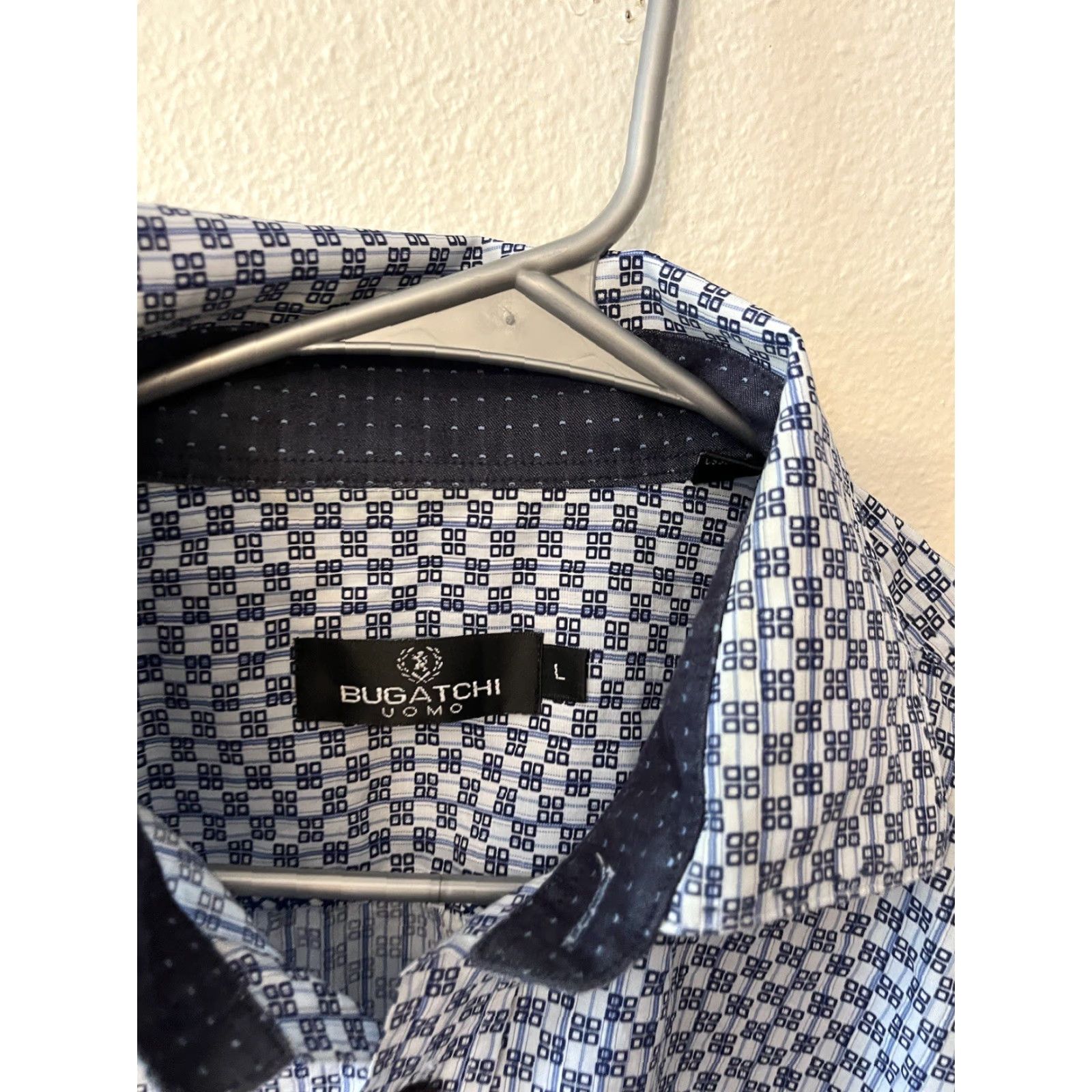 BUGATCHI Bugatchi Uomo Mens Shirt Large Blue Geometric Button Down Long Sleeve Size US L / EU 52-54 / 3 - 3 Thumbnail