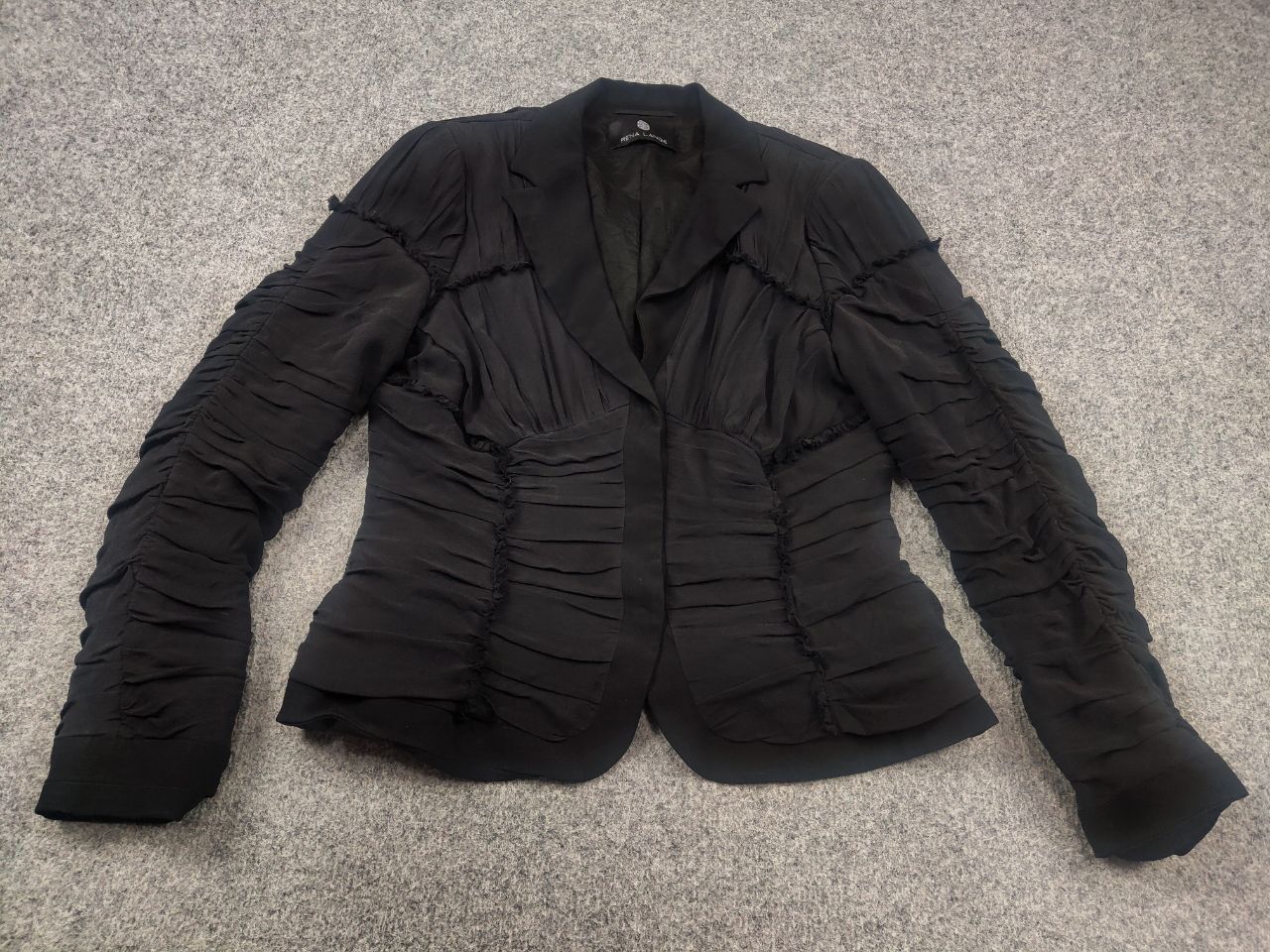 Vintage Rena Lange Design Black silk pleated texture Blazer Jacket Size XL / US 12-14 / IT 48-50 - 3 Thumbnail