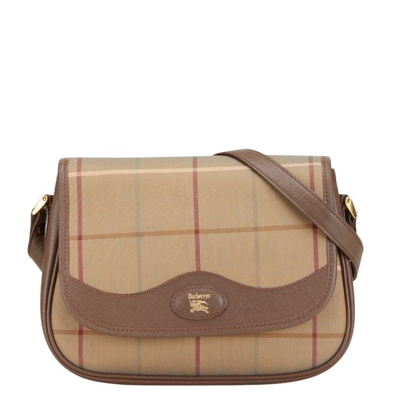 Burberry Burberry Canvas Leather Logo Check Shoulder Bag Canvas Shoulder Bag in Brown, Women's