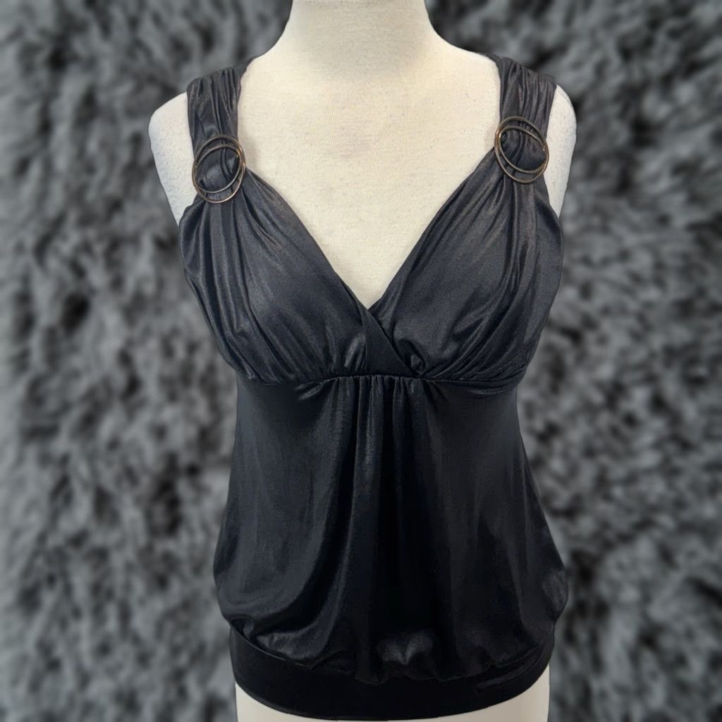 VINTAGE Bebe Women’s Sleeveless Tank Top Medium Black Y2K Clubwear USA