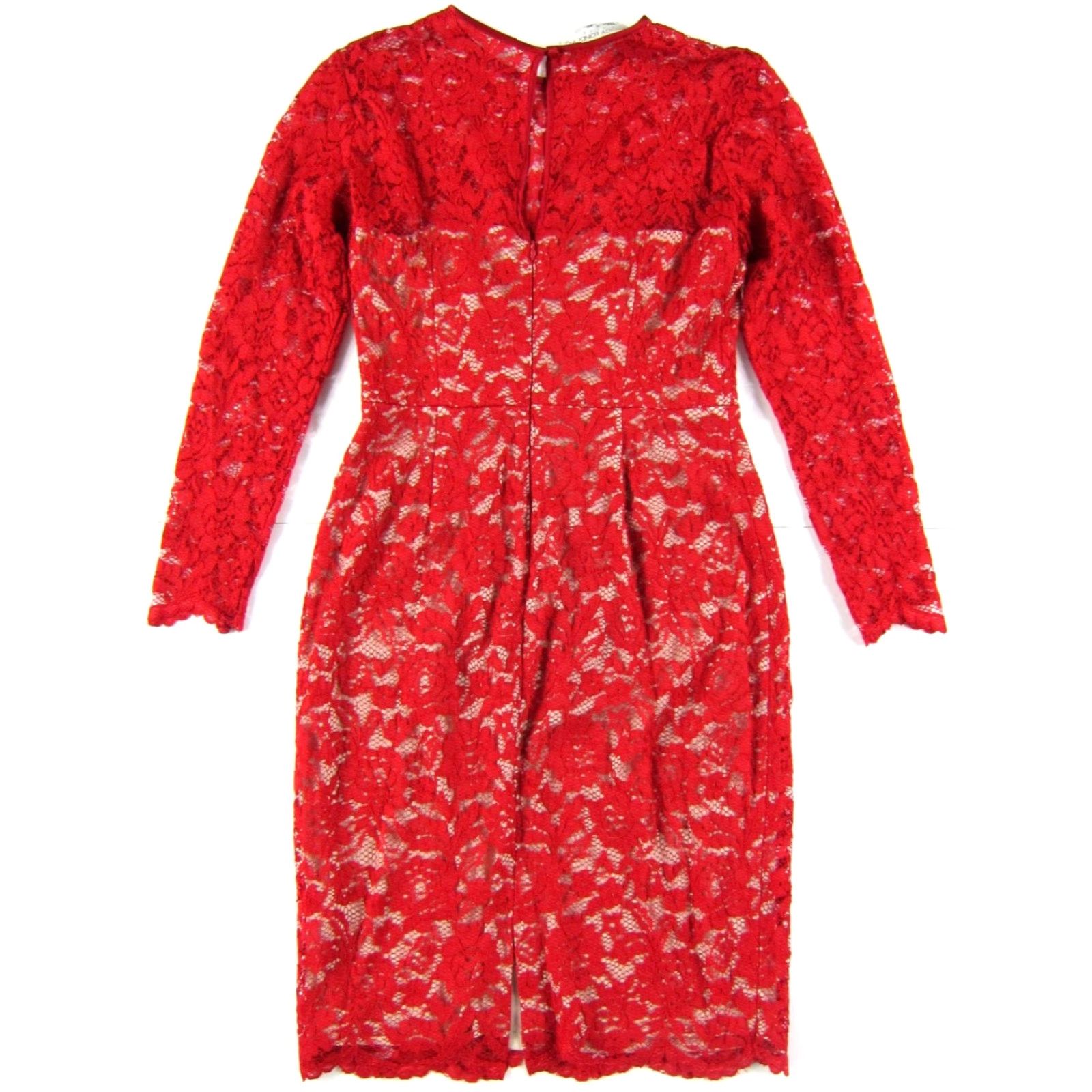 MAGGY LONDON VINTAGE Maggy London Red Lace Floral Long Sleeve Sheath Dress Women Petite 4P Size S / US 4 / IT 40 - 2 Thumbnail