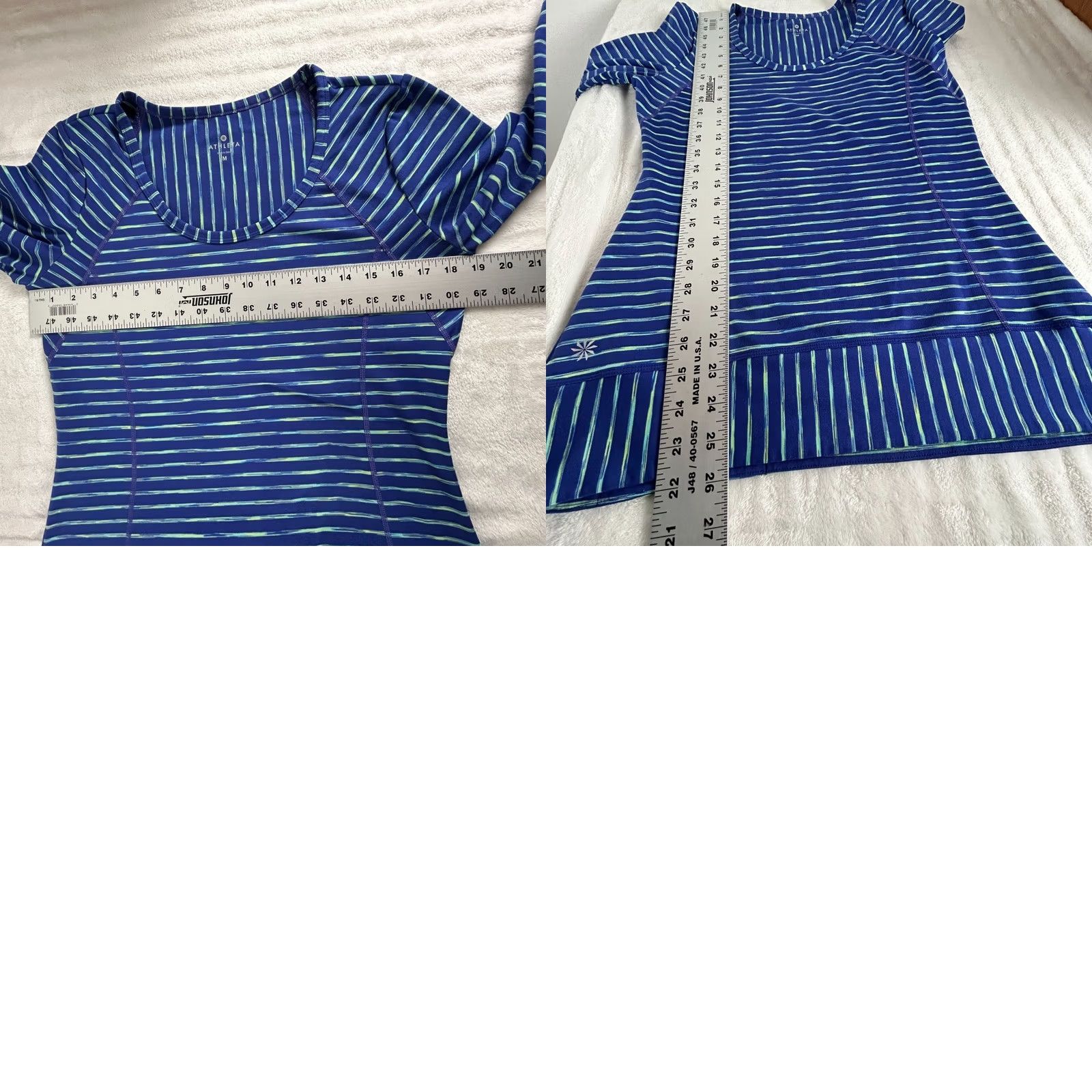 Athleta Athleta Shirt Womens Medium Blue Green Striped Scoop Neck Long Sleeve Stretch Athletic Tops Size M / US 6-8 / IT 42-44 - 8 Thumbnail