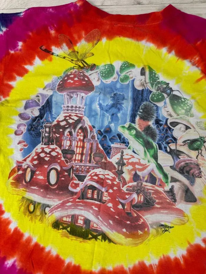 Vintage Vintage Liquid Blue Mushroom Garden Elf T Shirt Tie Dye 1999 Size US M / EU 48-50 / 2 - 9 Thumbnail