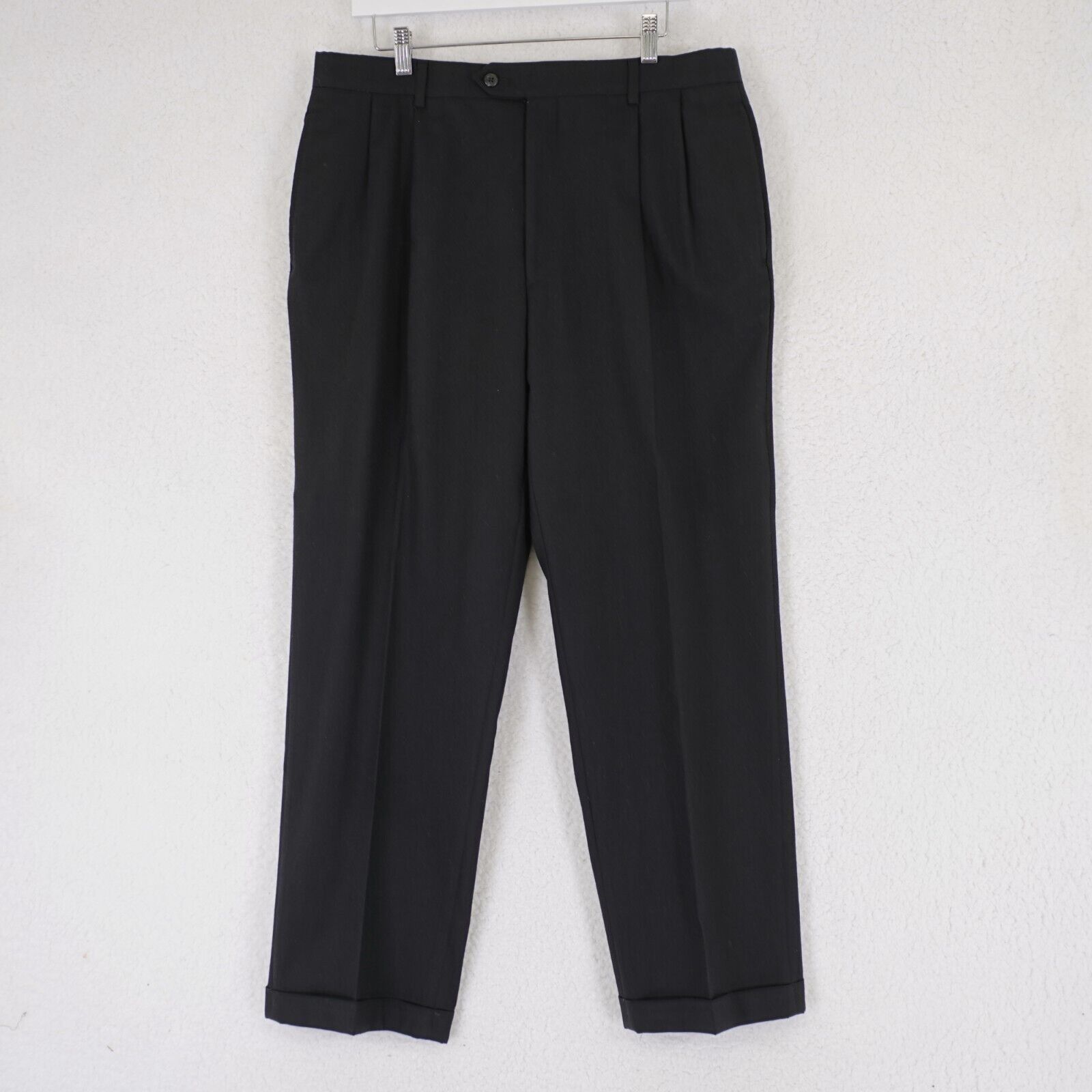 Jos. A. Bank Jos A Bank Wool Black 35/30 Pleated Cuffed Dress Pants Mid R Size 34R - 1 Thumbnail