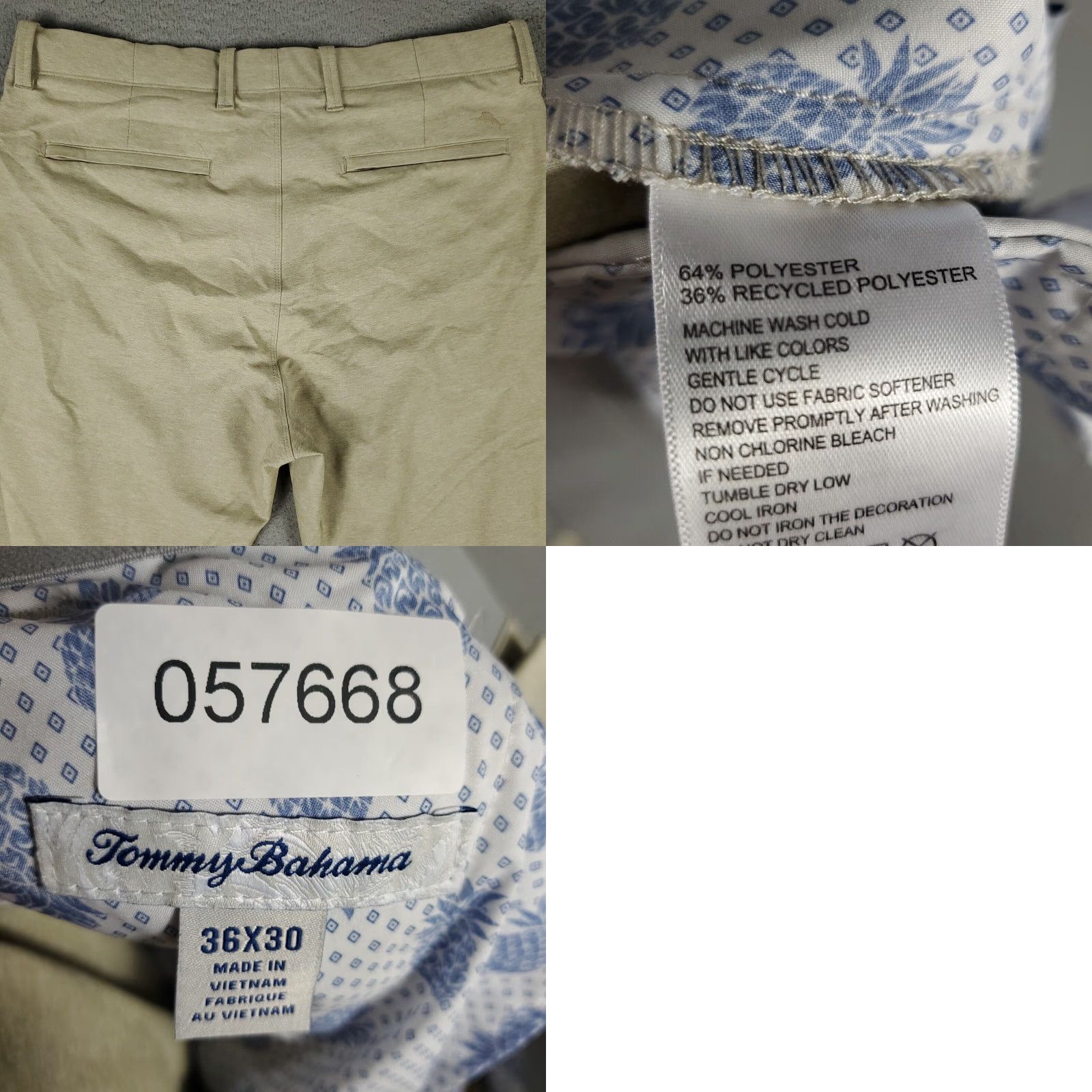 Tommy Bahama Tommy Bahama Pants Mens 36x29 Beige Polyester Flat Front Chino Trousers Size US 36 / EU 52 - 8 Thumbnail