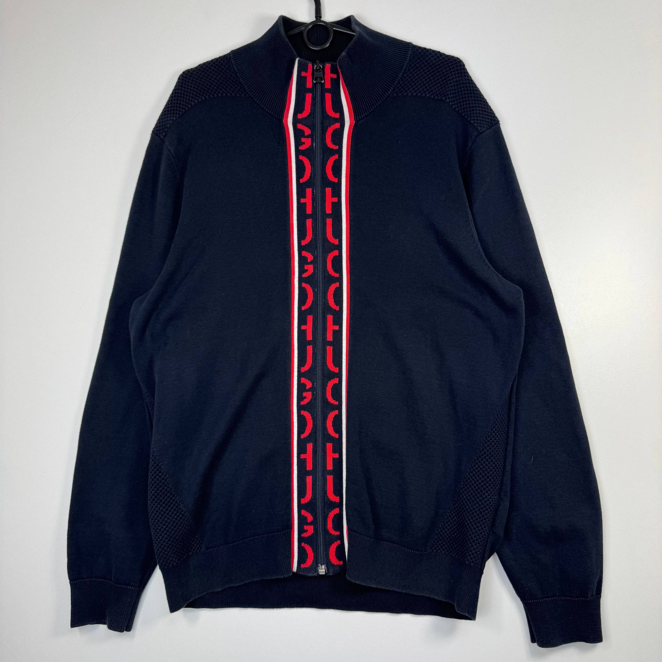 Hugo Boss Hugo Boss Zip Knit Cardigan Sweater Navy Red Mens Size XL Size US XL / EU 56 / 4 - 1 Thumbnail