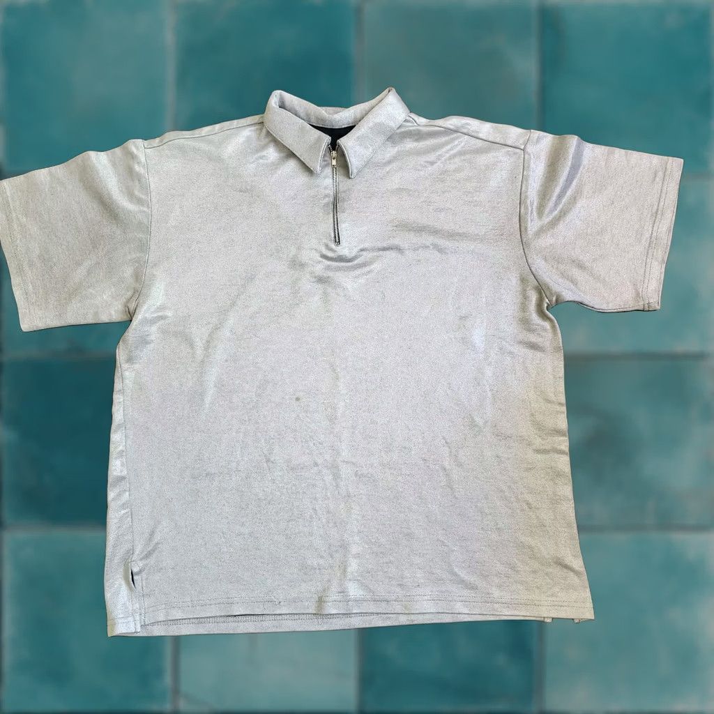 Vintage Direction Men's Polo Shirt - Size L - Silver - Short Sleeve - Button Collar - Cotton Polyester - Golf Walking - Classic Sports - Regular Mens Size US L / EU 52-54 / 3 - 1 Thumbnail
