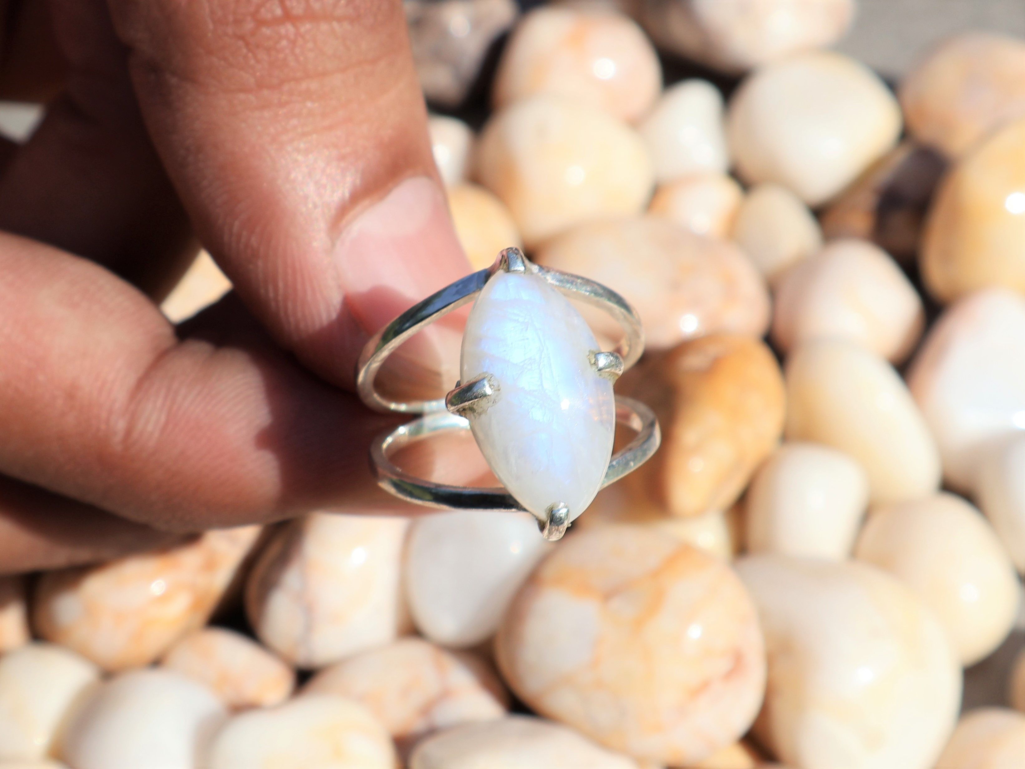 Handmade Rainbow Moonstone Ring, 925 Sterling Silver, Handmade Ring, Size ONE SIZE - 7 Thumbnail