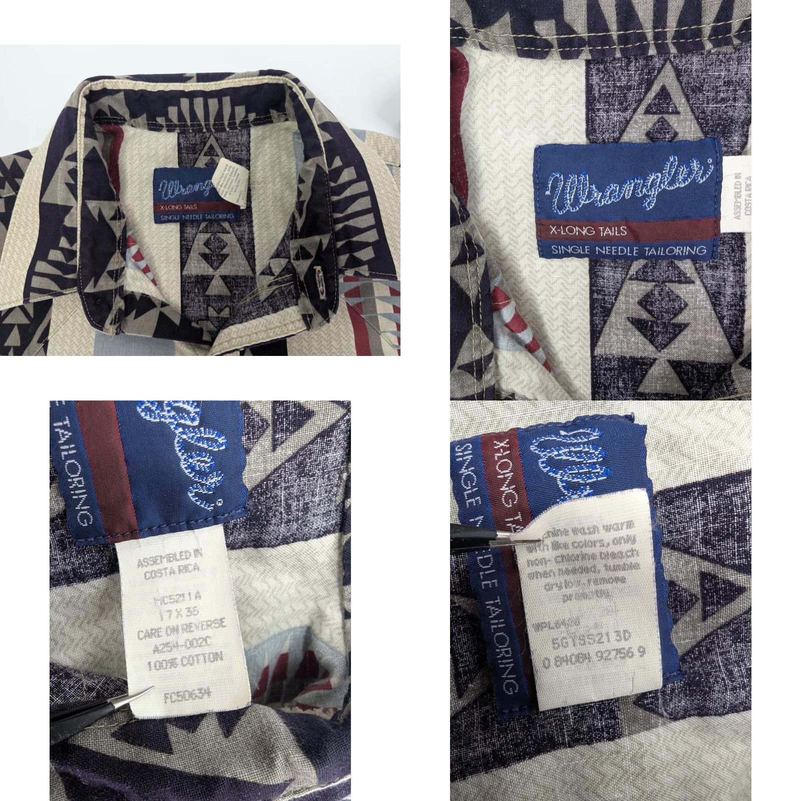 Wrangler VTG Wrangler Shirt Mens 17x36 X-Long Tails Single Needle Western Aztec Cowboy Beig​e Geometric Pearl Snap Button-Up Casual Mens Size US XL / EU 56 / 4 - 8 Thumbnail