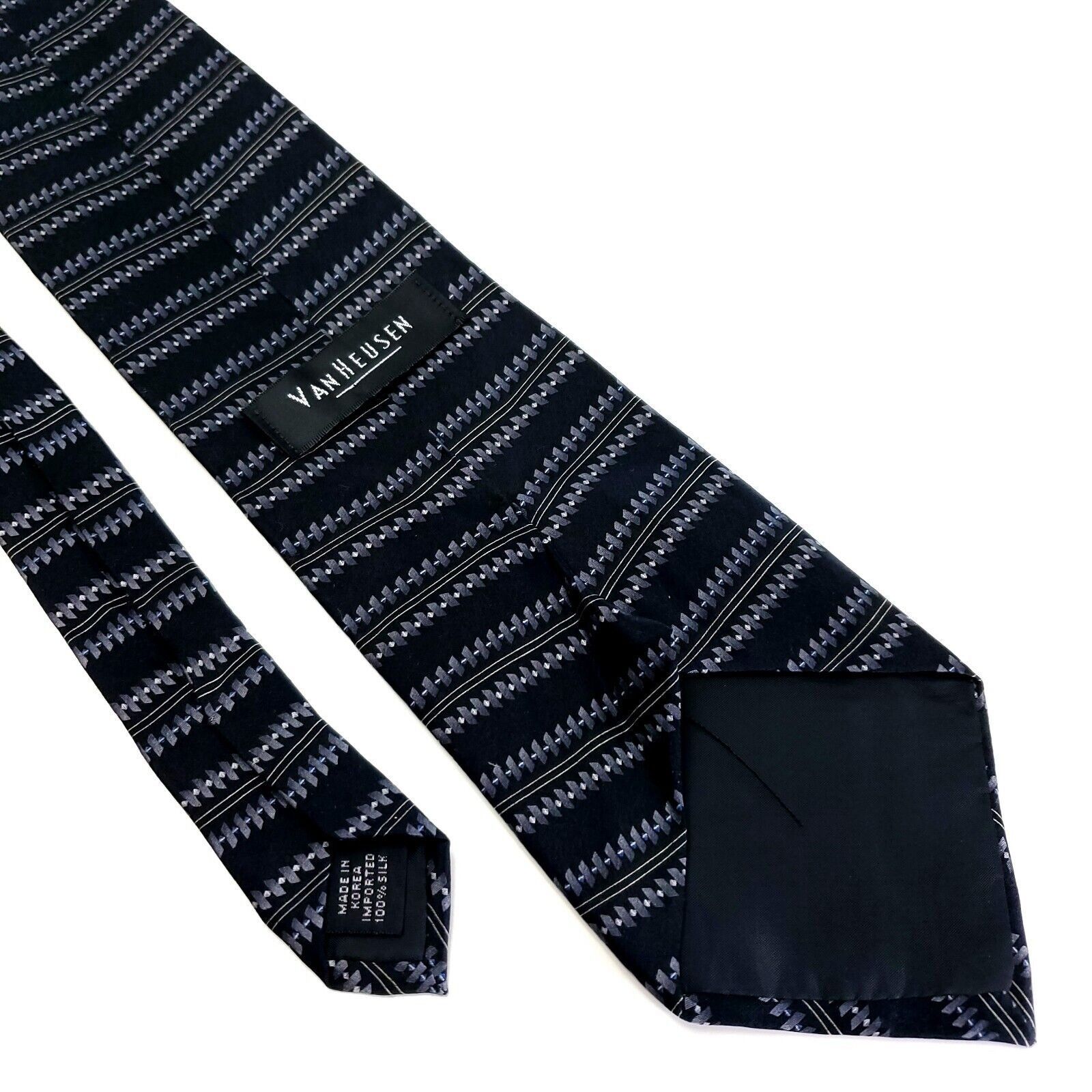 Van Heusen Van Heusen Silk Tie Print Black Striped Short Wide Size ONE SIZE - 5 Thumbnail